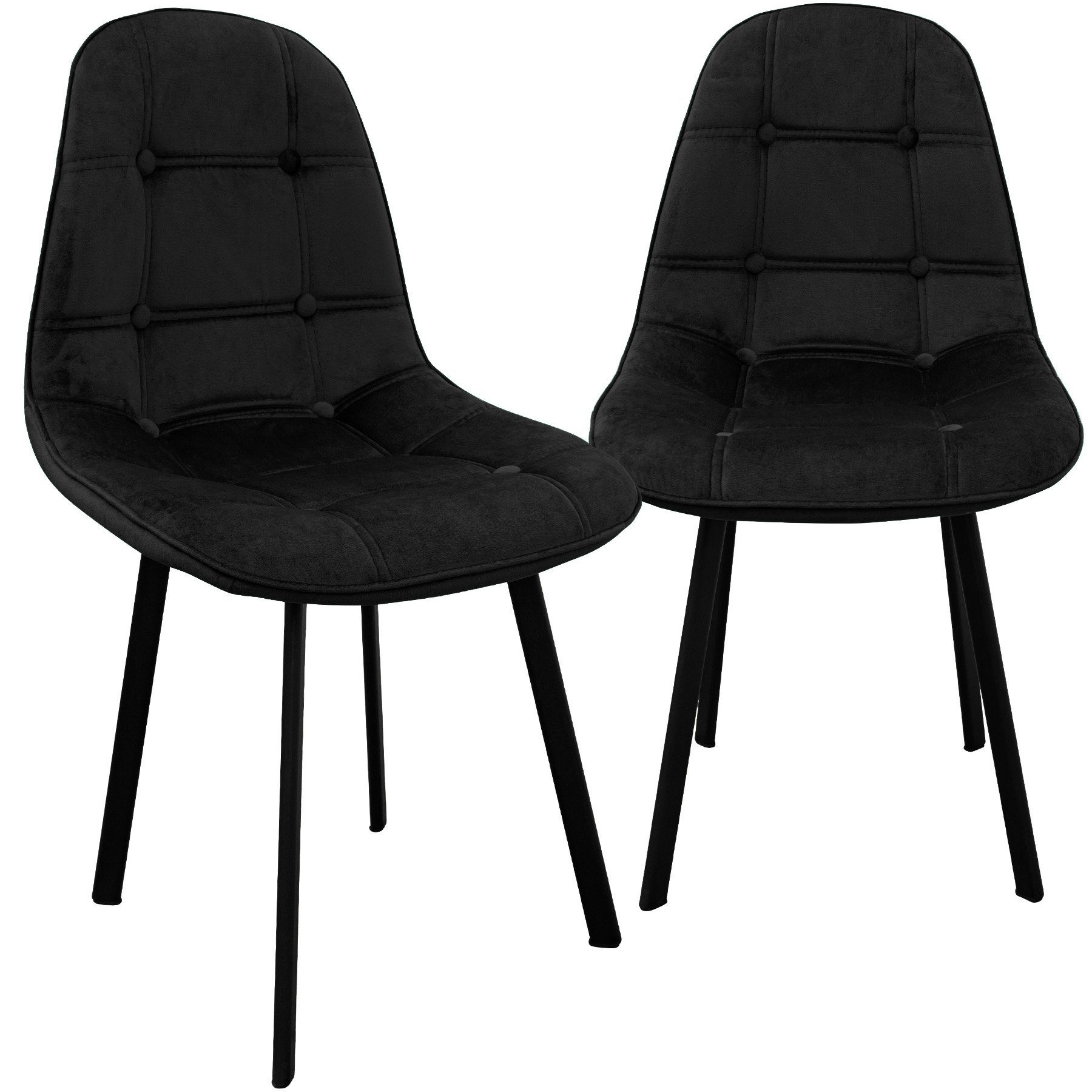 TRISENS Polsterstuhl Kassandra (2, 4, 6 oder 8 Stühle in einer Farbe, 2 St), Essstuhl abgesteppt ohne Armlehnen Küchenstuhl in Samt und Leder-Optik Samt - Schwarz