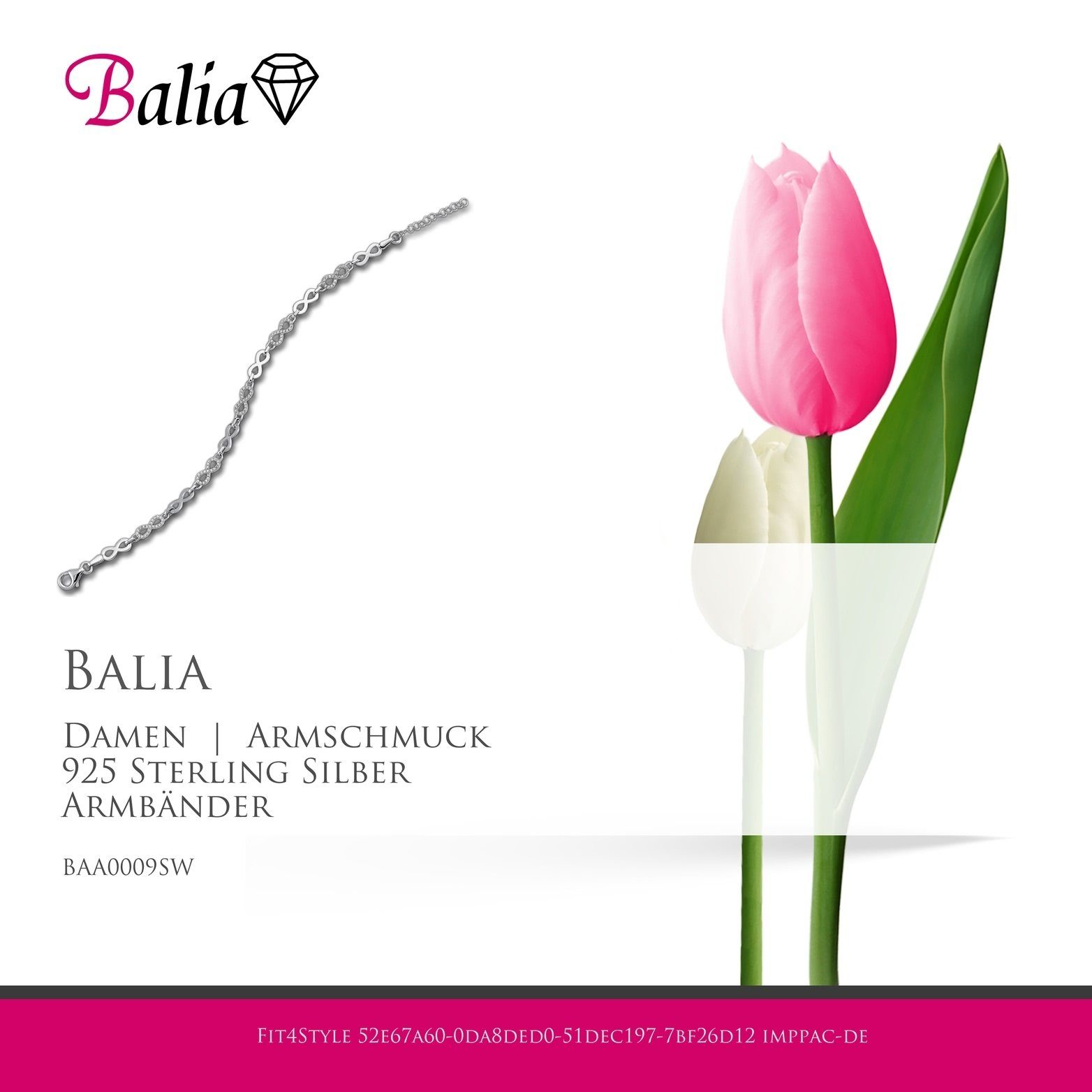 Balia Silberarmband Balia Armband Armband 18cm (Infinity) Silber ca. 21cm, Damen poliert 925 bis (Armband), Silber Silber