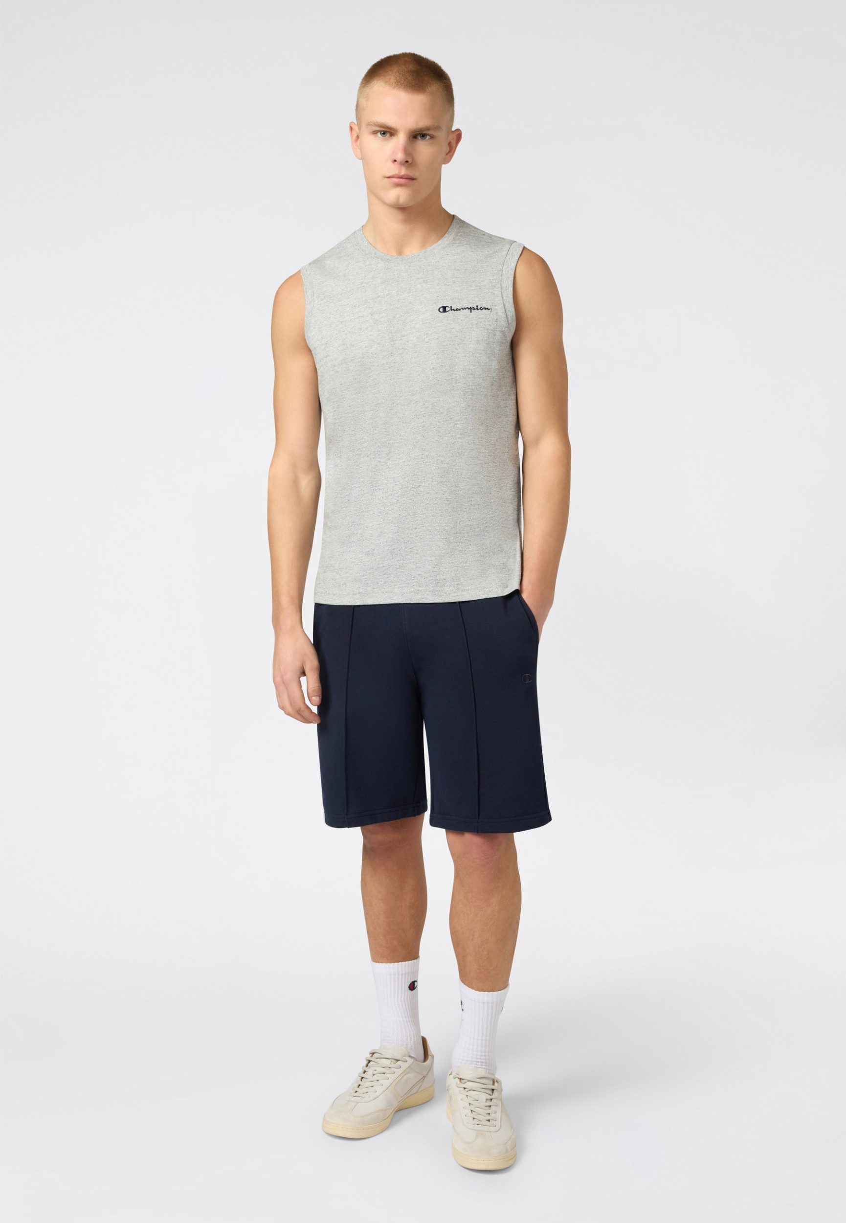 Champion Kurzarmshirt ICONS ärmellose Herren-Top hellgrau