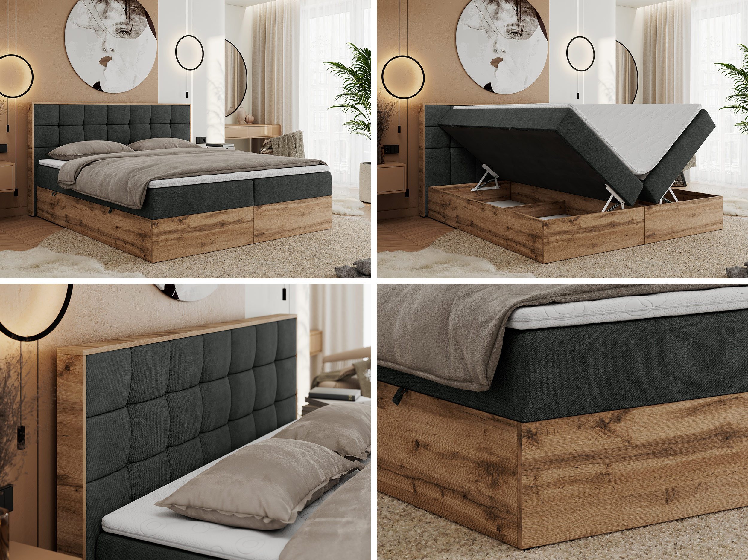 MKS MÖBEL Boxspringbett ALBERO 1 (Set, Packung, Topper T25/Visco, Stauraum, Matratzen, Bettkästen, T30-Schaum), Doppelbett, Multipocket-Matratzen, Möbelplatten, Praktisch