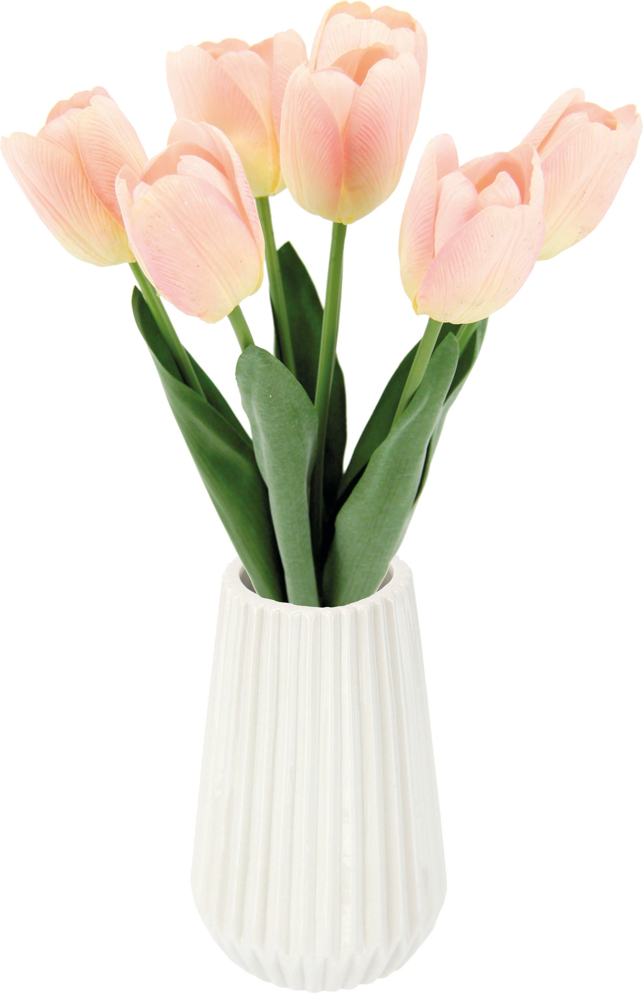 Keramik I.GE.A., aus cm, Höhe weiß/rosa Kunstblume Vase 33 Real-Touch-Tulpen,