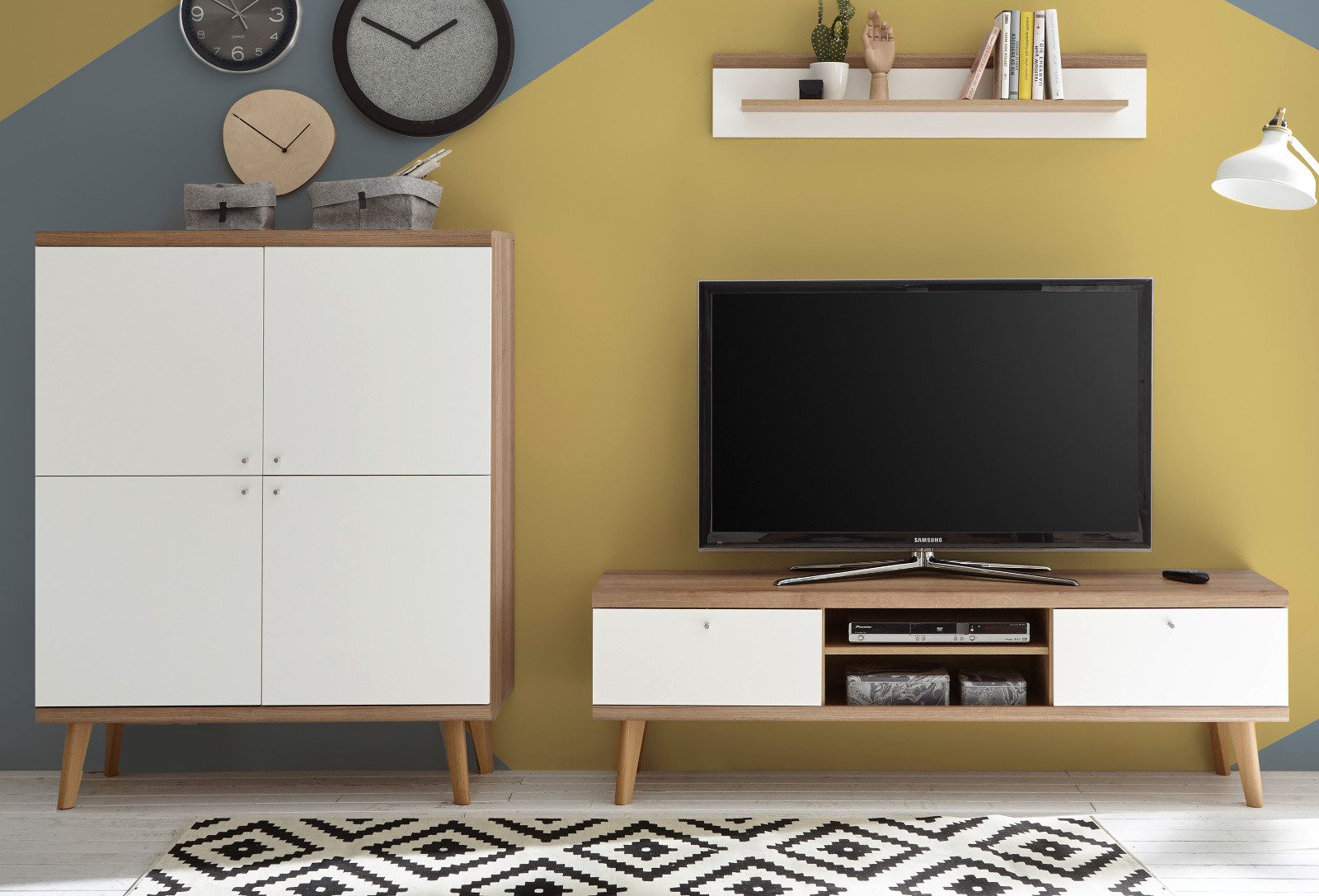 Furn.Design Wohnwand Helge, (in weiß und Eiche Riviera, 3-St., 277 x 160 cm), skandinavisches Design