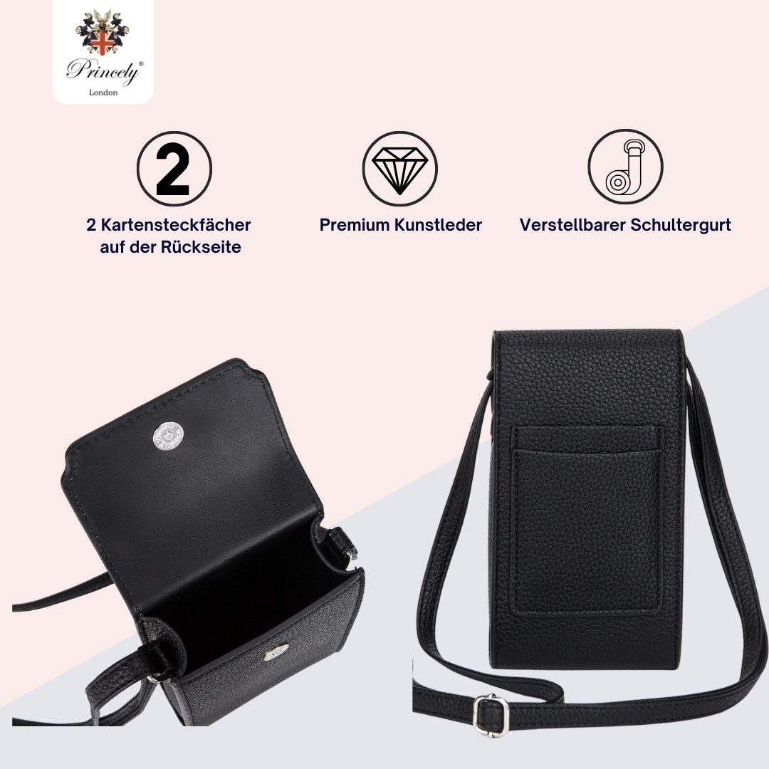 Princely London Handytasche Celina Schwarz – Kompakte, Stylische Umhängetasche für Smartphones