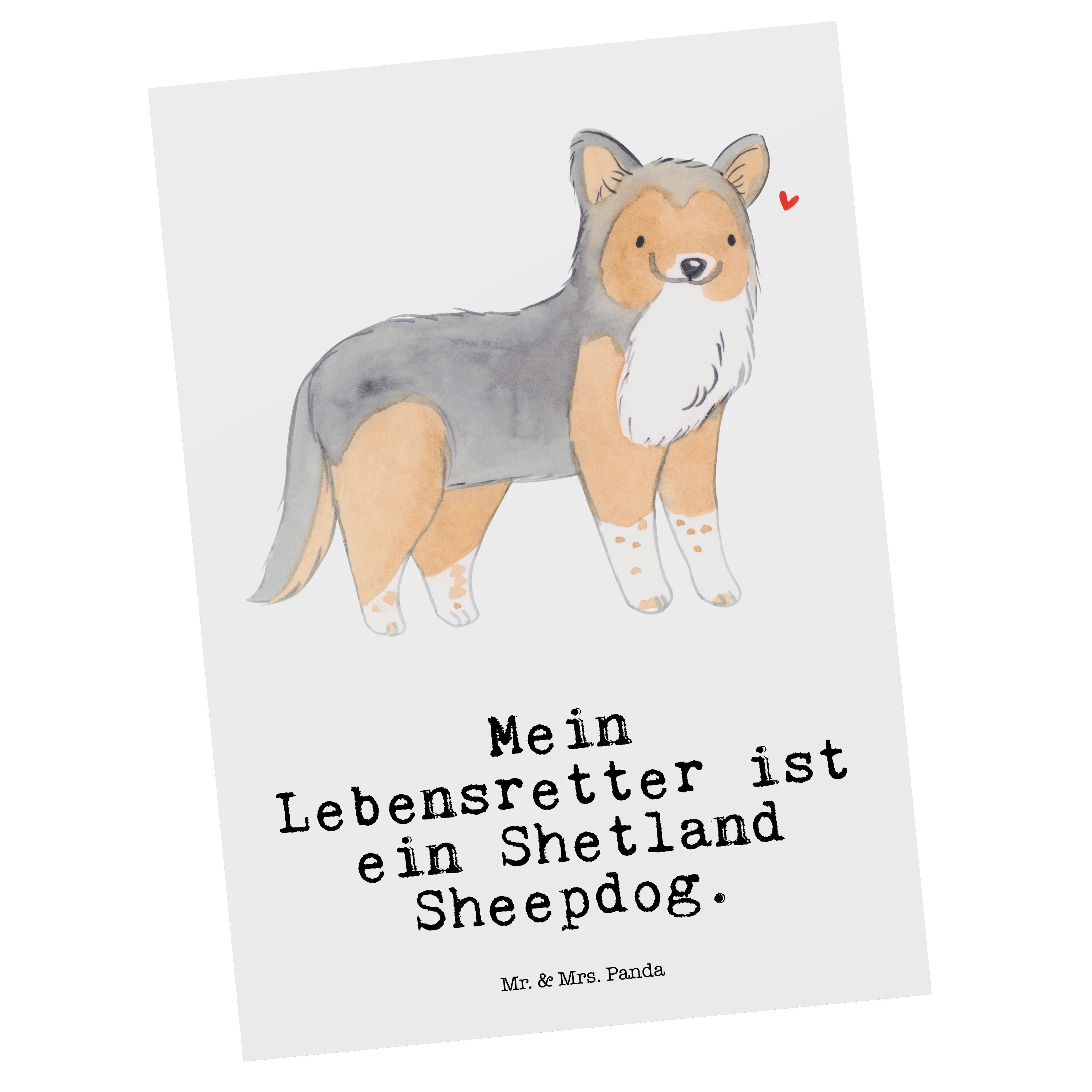 Weiß Geschenk, Sheepdog Mrs. - & Shetland Panda Lebensretter H Postkarte Karte, - Mr. Rassehund,