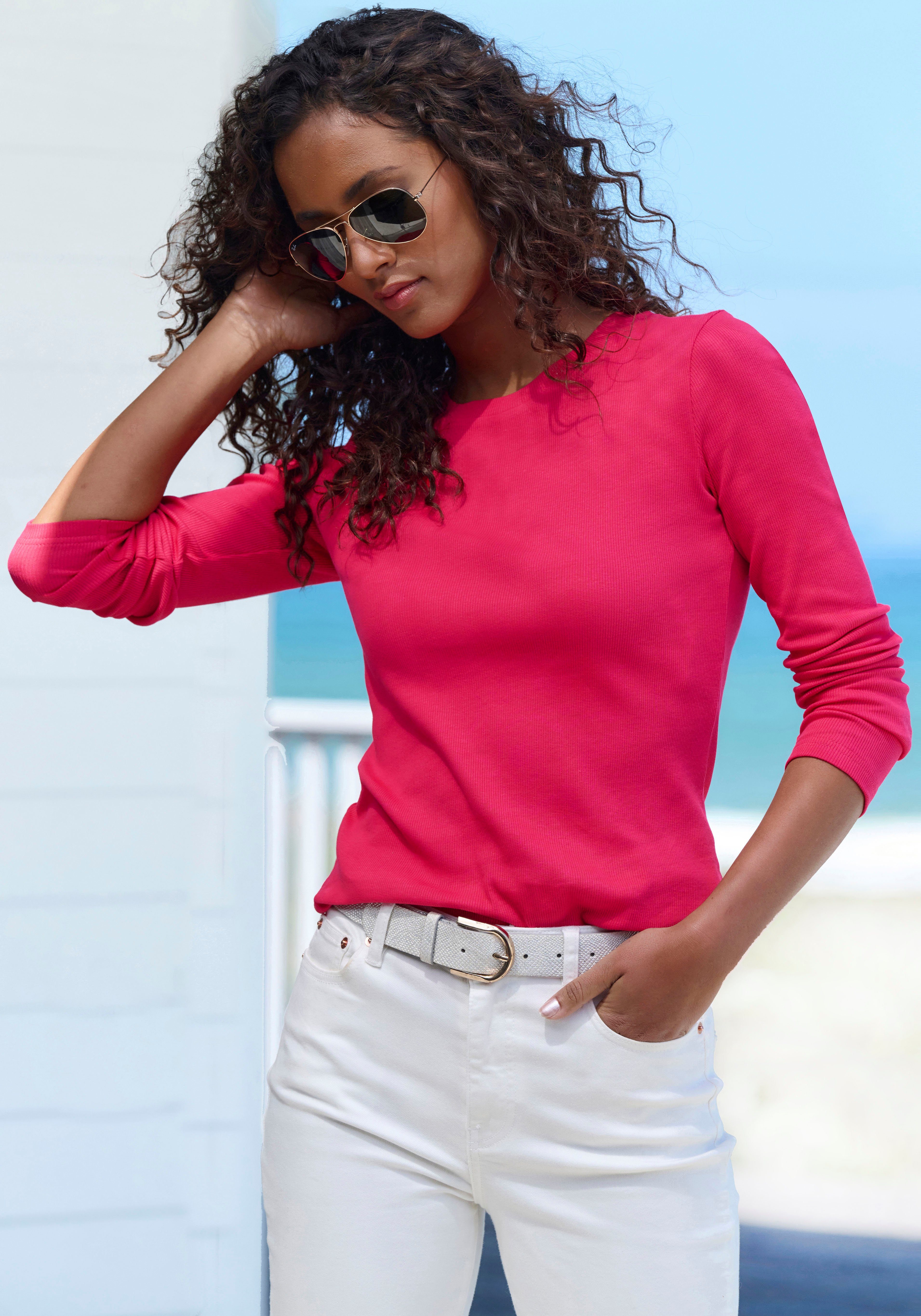 Vivance Langarmshirt aus modischer Rippware (2er-Pack) aus weichem Baumwoll-Stretch