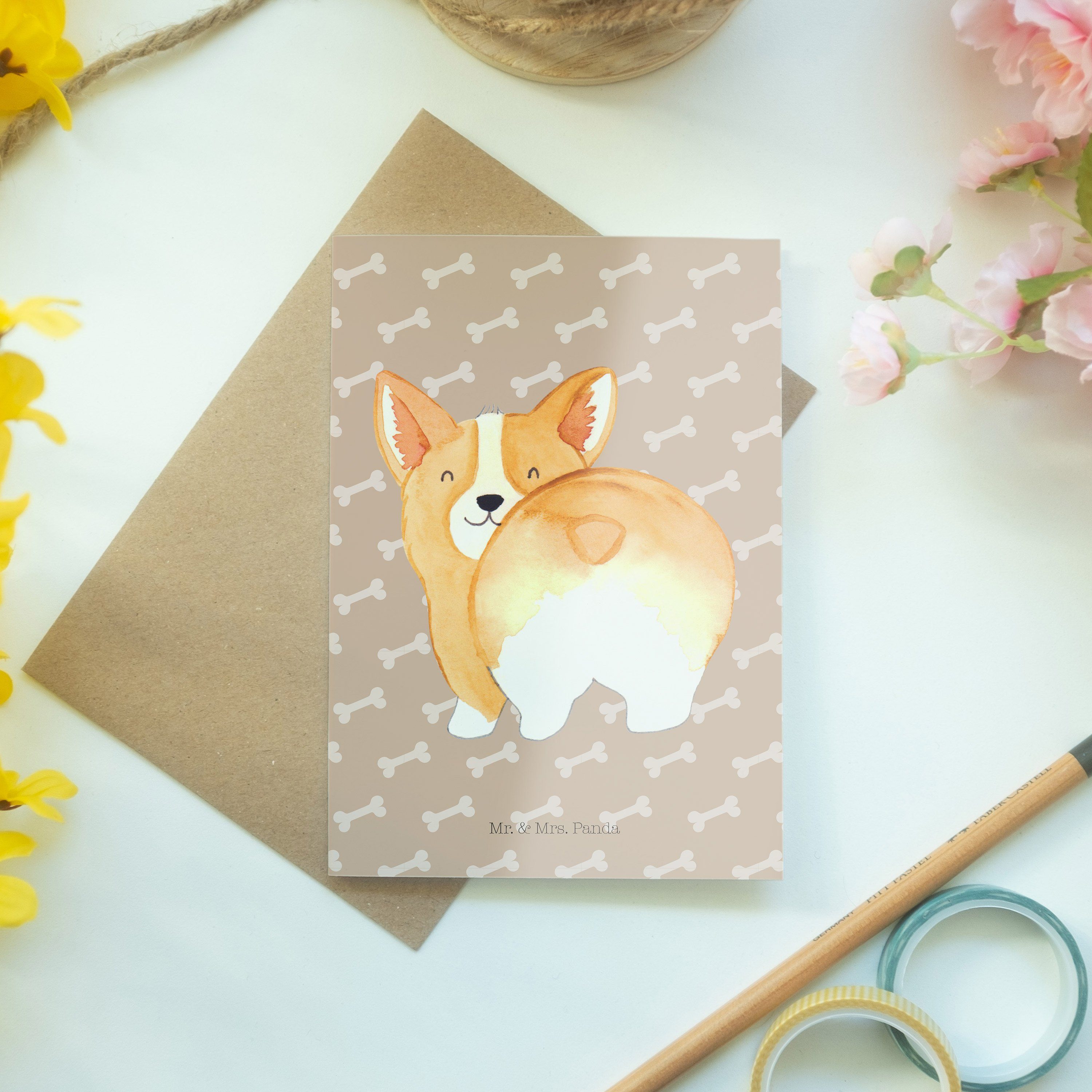Grußkarte Hundeglück Hochzeitskarte, Mrs. - Mr. Panda & - Klappkarte, Geschenk, Corgie Po Hausti