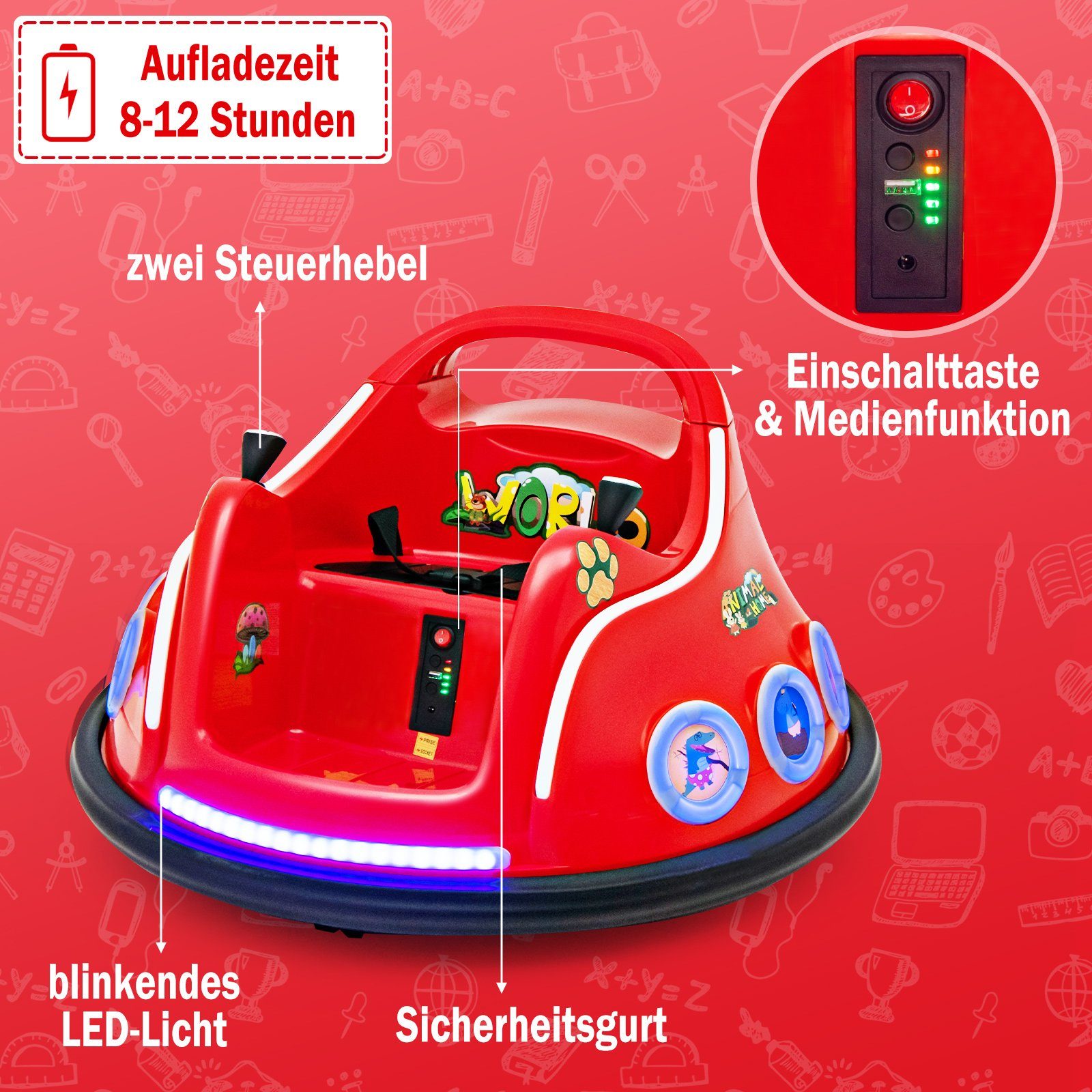 COSTWAY Elektro-Kinderauto 12V Autoscooter, 360° Drehung, mit Sicherheitsgurt