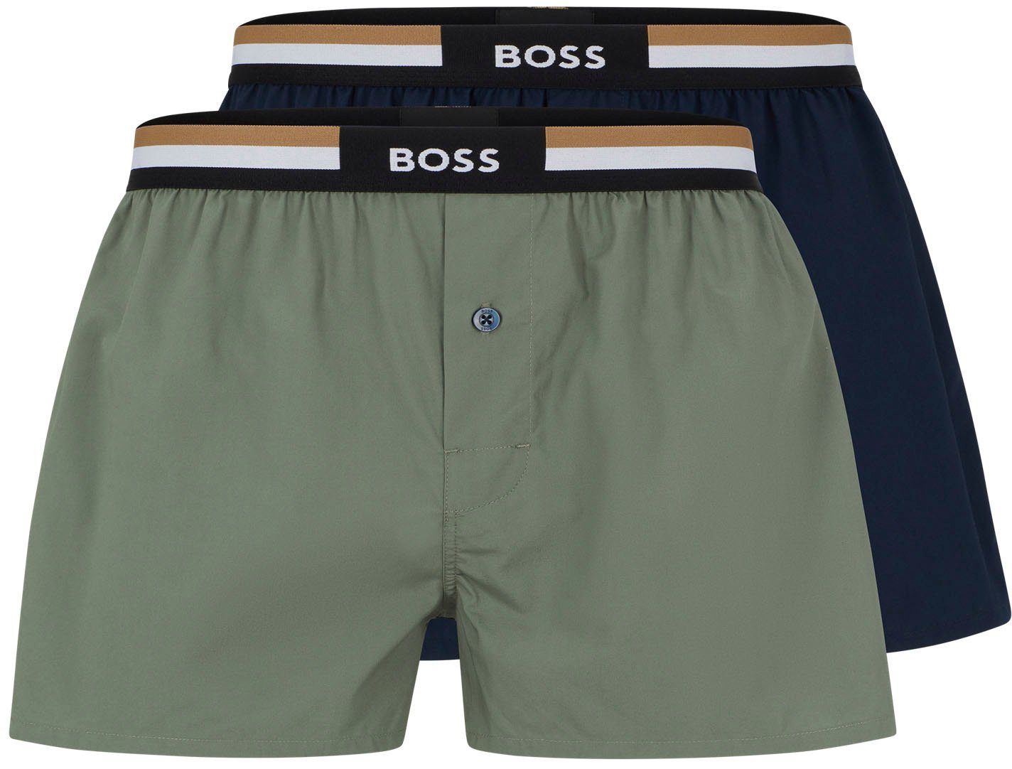 Bund BOSS Open Boxershorts Green mit gestreiftem