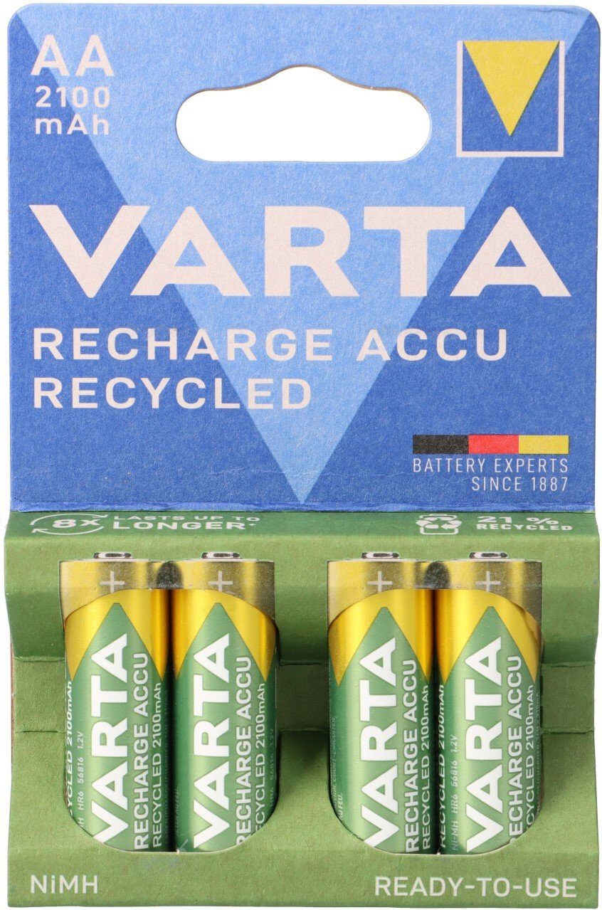 VARTA Varta Recharge AA Mignon Accu Recycled Ni-MH 1,2V 2100mAh 4er Blister Akku