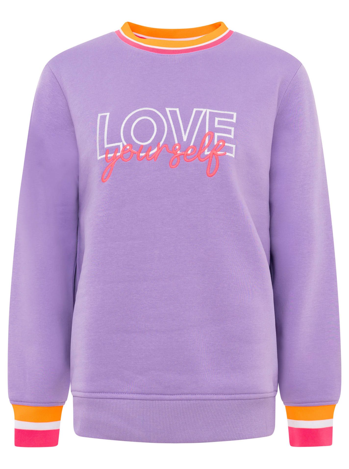 Zwillingsherz Hoodie "Love Yourself" Rundhals, gestreifte Neon-Bündchen, ge günstig online kaufen