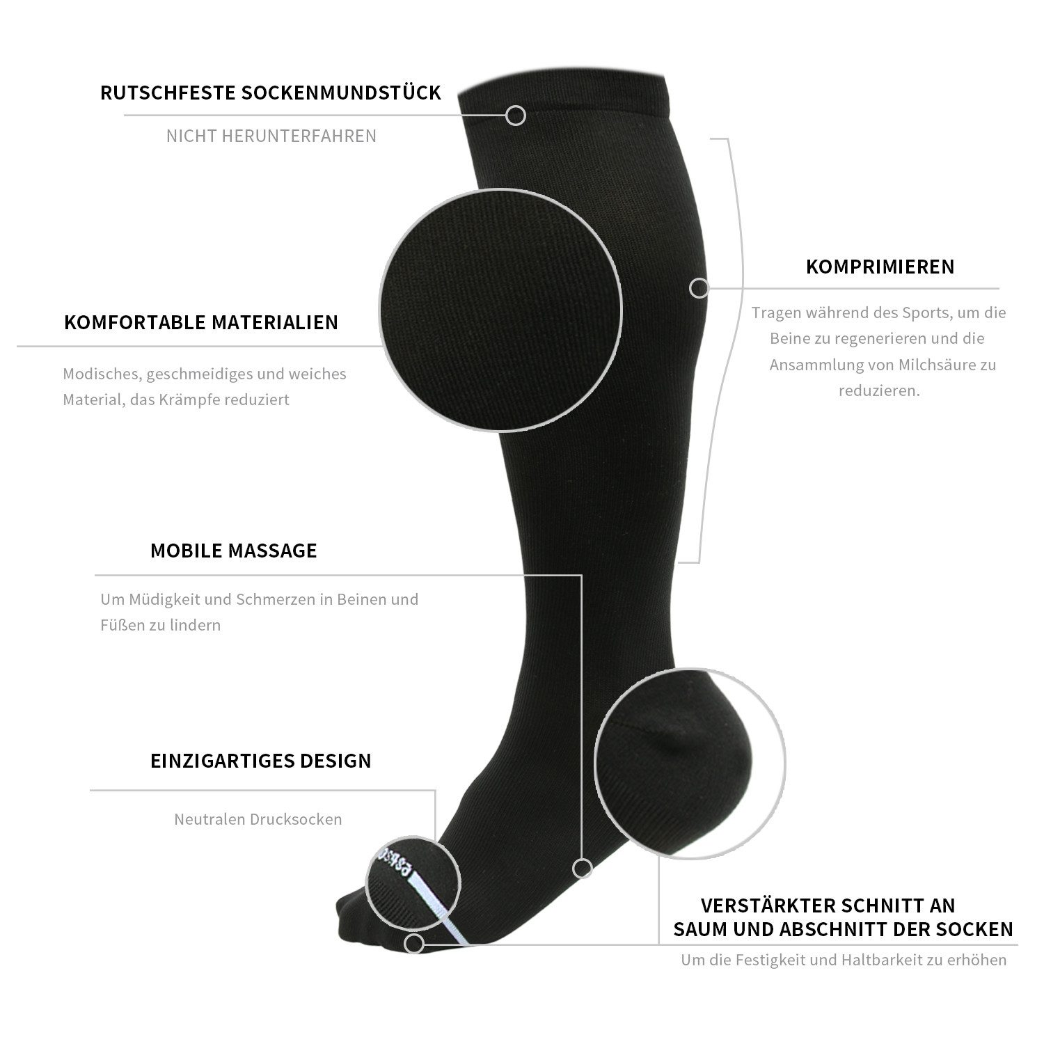 RAIKOU Kompressionsstrümpfe Klasse 1 Damen & Herren Stützkniestrümpfe 3 Paar (3er-Pack, 3 Paar-Pack) Atmungsaktiv,Kompression,Alltag,Sport,Reisen