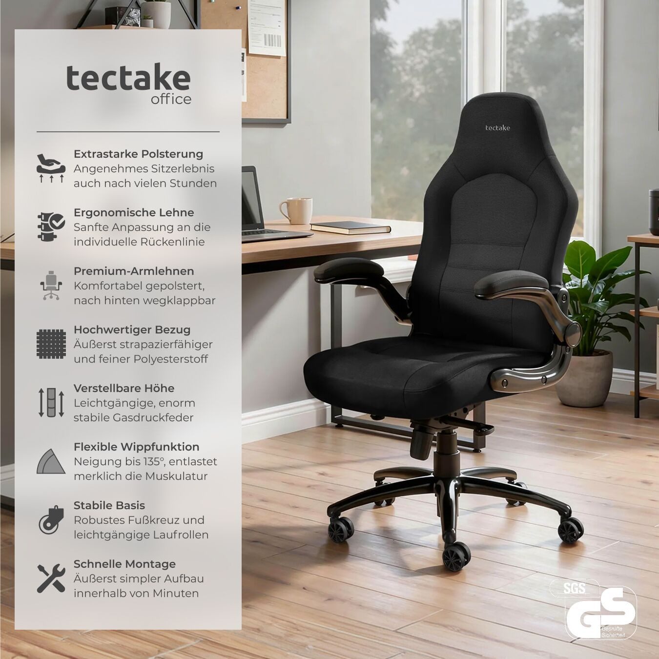 tectake Drehstuhl Bürostuhl (Set, 1 St), Nach hinten wegklappbare Armlehnen günstig online kaufen