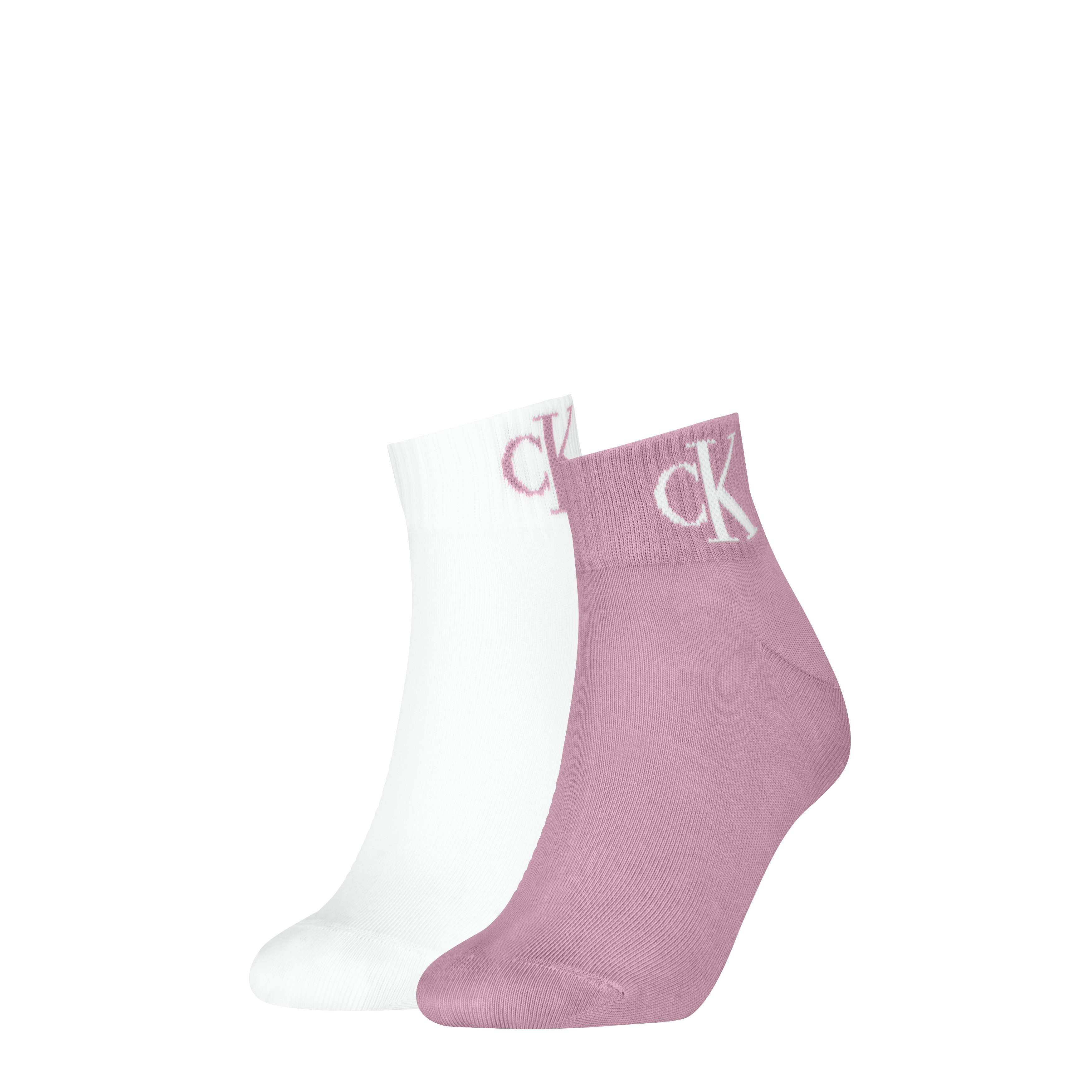 Calvin Klein Jeans Kurzsocken CKJ WOMEN QUARTER 2P MONOGRAM (2-Paar, 2 Paar) mit Logostickerei