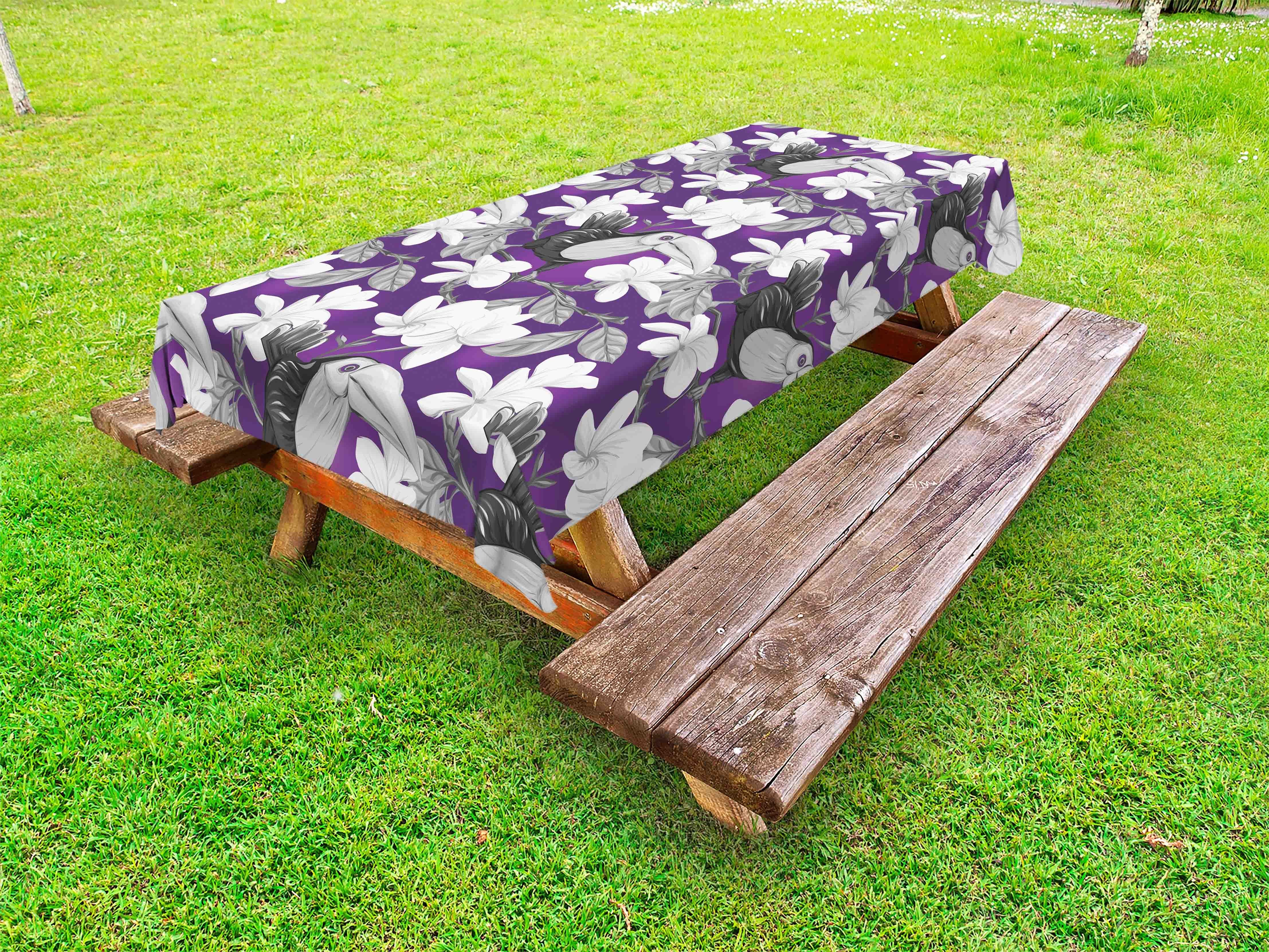 Abakuhaus Tischdecke dekorative waschbare Picknick-Tischdecke, Blumen Vögel Plumerias Toucan und