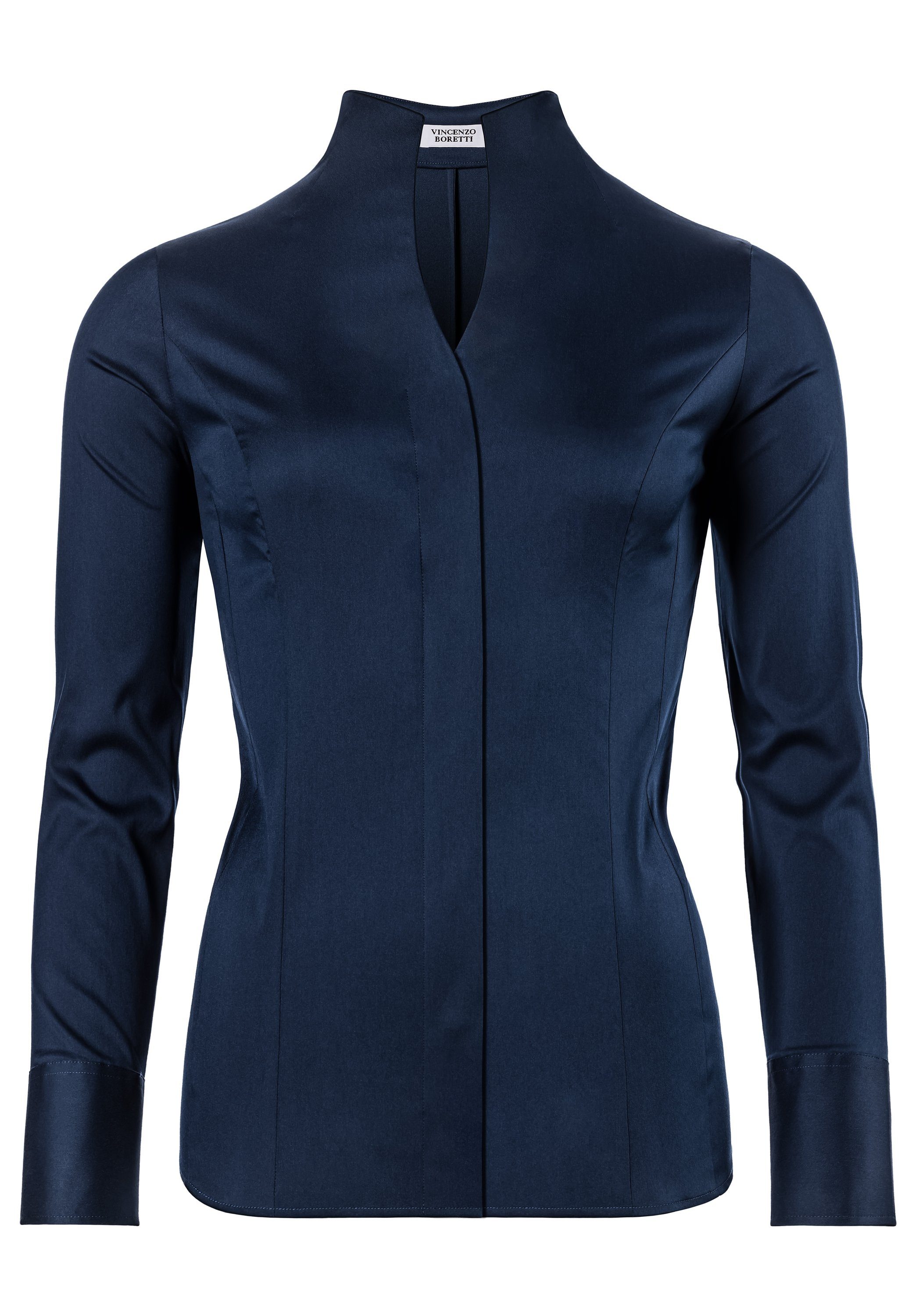 Vincenzo Boretti Klassische Bluse tailliert stretch Kelchkragen