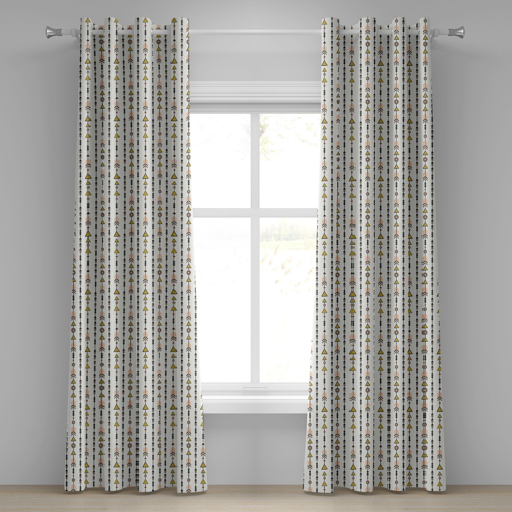 Gardine Dekorative 2-Panel-Fenstervorhänge für Schlafzimmer Wohnzimmer, Abakuhaus, Pfeil Boho Retro Style