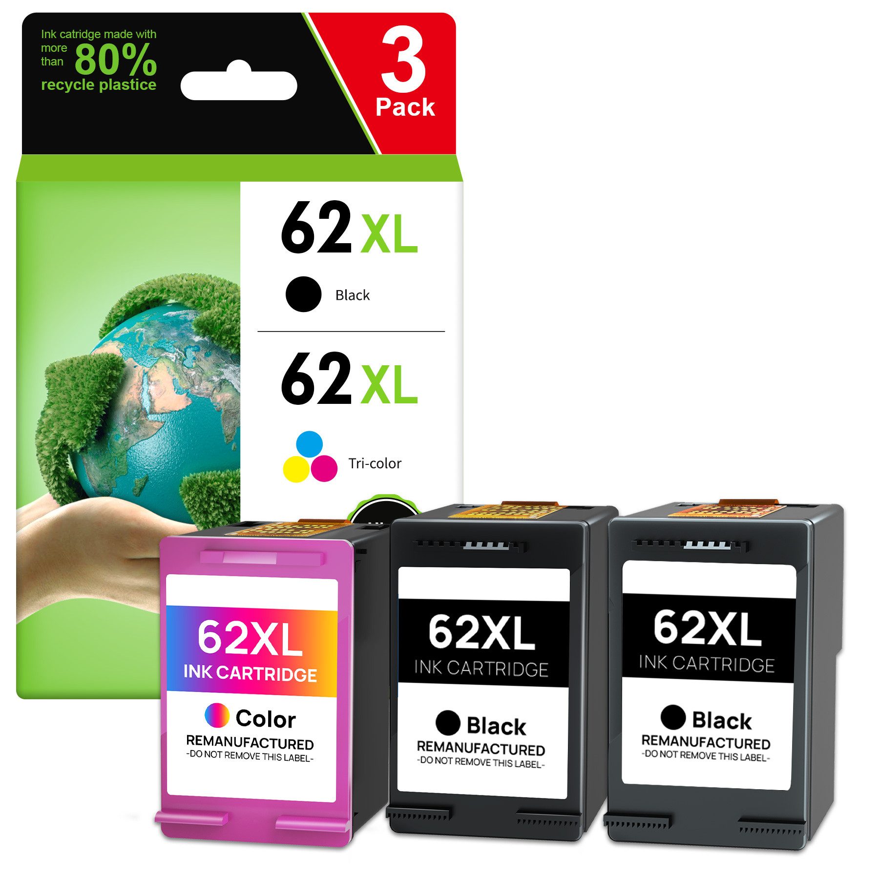 Greensky Patronen für HP 62XL Black & Color 7644 7645 200 200c 201 202 202C 250 Tintenpatrone (Set, 50-tlg)