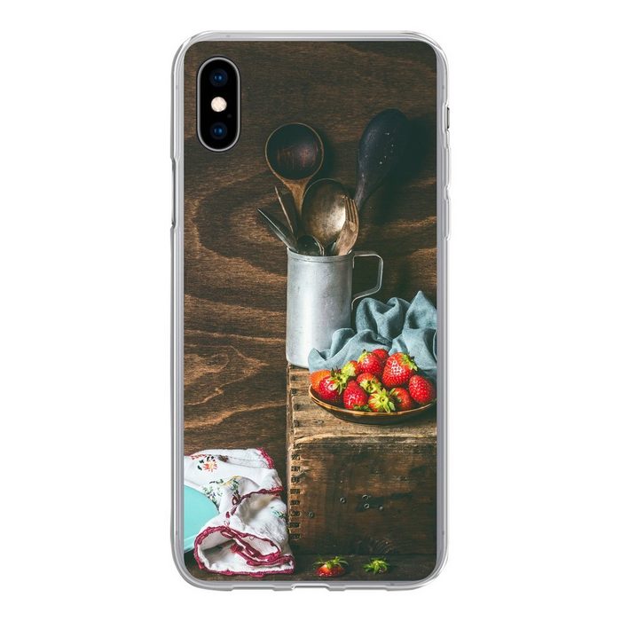 MuchoWow Handyhülle Rustikal - Obst - Küchenutensilien - Erdbeere Handyhülle Apple iPhone Xs Max Smartphone-Bumper Print Handy