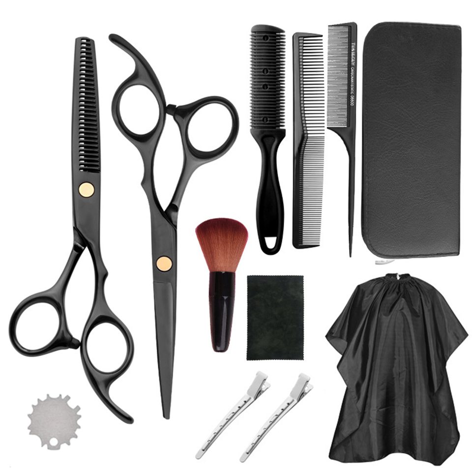 BUMHUM Haarschere 12-teiliges Haarschneide-Set für den Heimgebrauch - Friseurschere-Set, (mit Werkzeugen, glatte Zähne, zum Schneiden und Stylen von Haaren, Edelstahl Friseur Set, Haarschneideschere mit Friseurumhang)