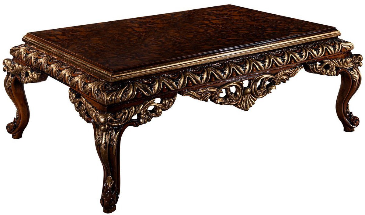 Casa Padrino Couchtisch Luxus Barock Couchtisch Braun / Bronze 133 x 90 x H. 48 cm - Massivholz Wohnzimmertisch mit edlen Verzierungen - Möbel im Barockstil