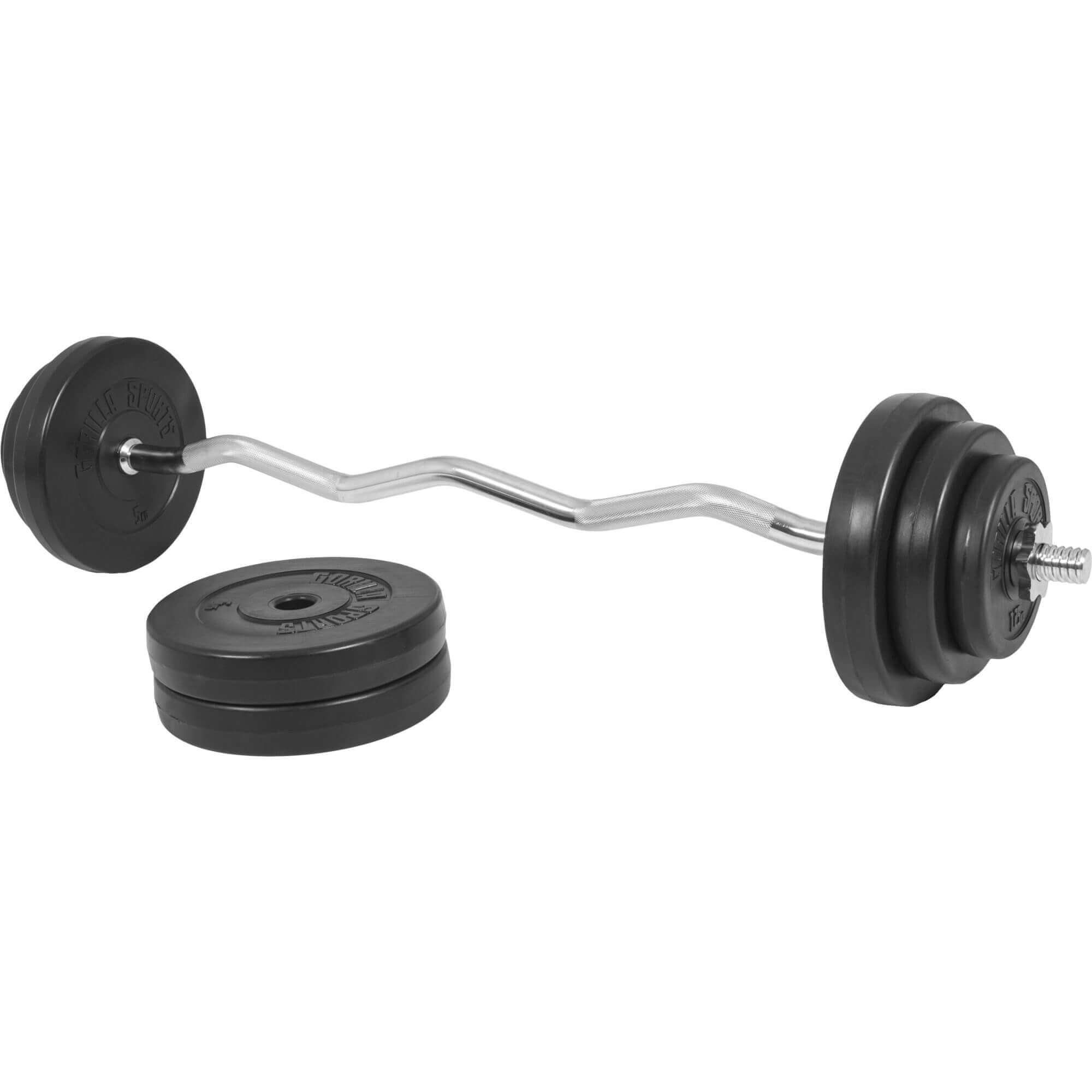 Hantel-Set SZ Curlstange 120cm, aus Kunststoff, mit 2 Sternverschlüssen, Chrom