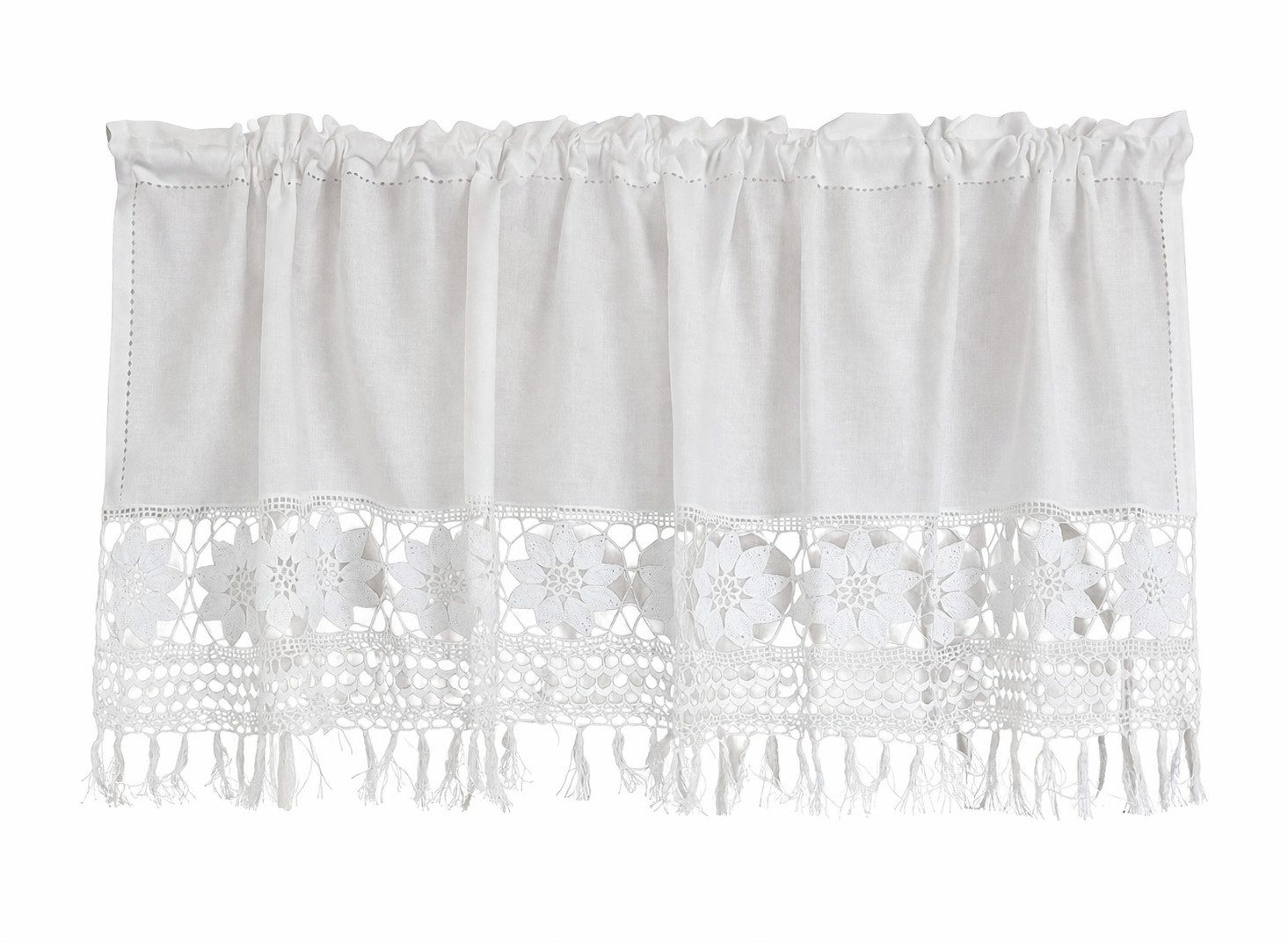 HOSSNER - ART OF HOME DECO Scheibengardine 50x120 xm (1 St), Schlaufen, blickdicht, Baumwolle, Vintage, Romantische Stickerei