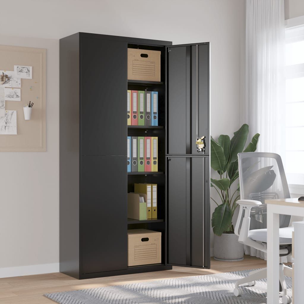 furnicato Aktenschrank Schwarz 90x40x200 cm Stahl