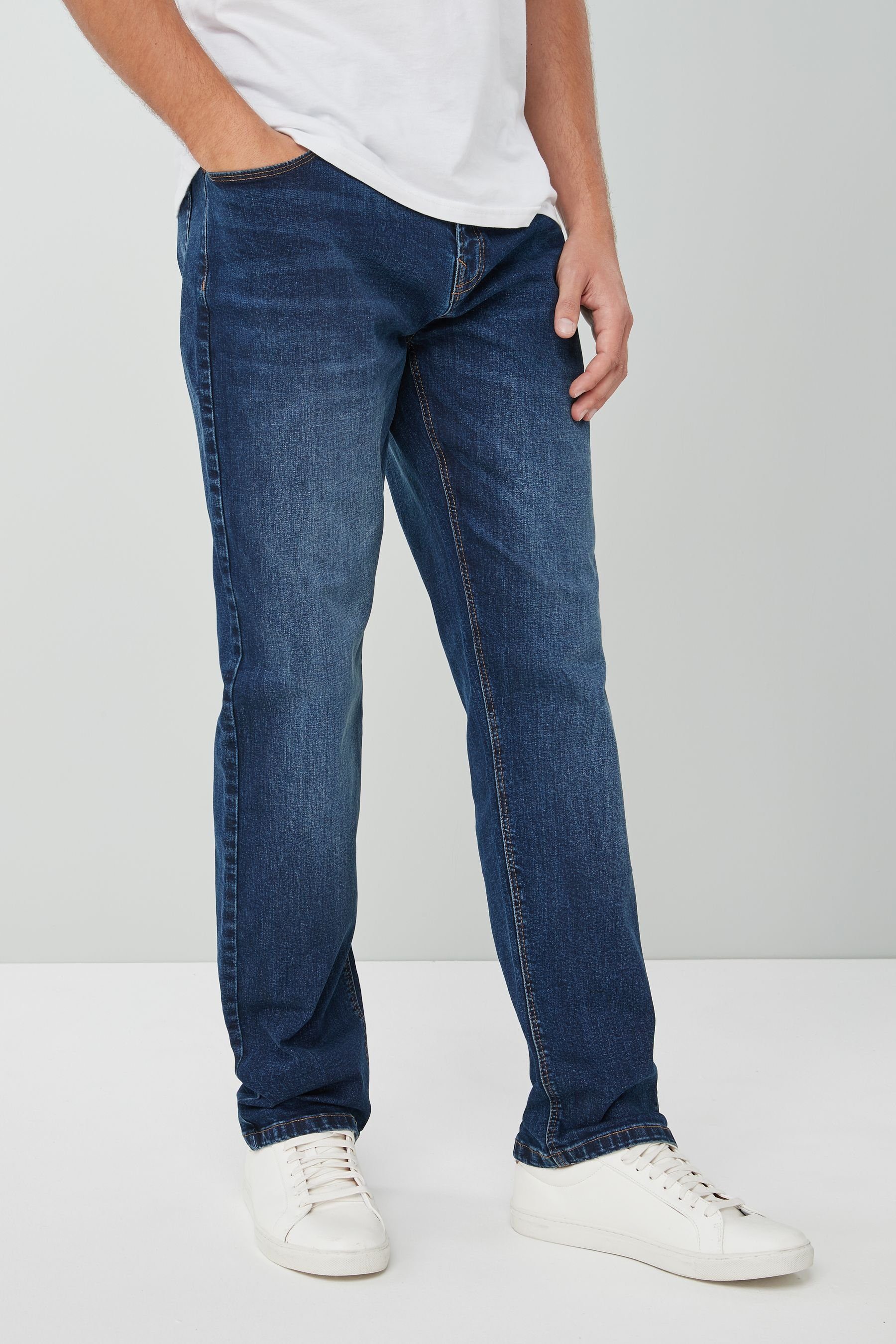 Next Straight-Jeans Straight Mid (1-tlg) Fit Stretch-Jeans Blue