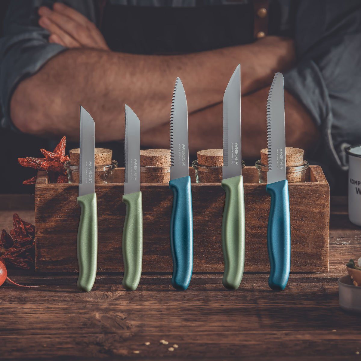 Nirosta Messer-Set Nirosta Elemental Gemüsemesser 2er Set - Extra Feiner Sägeschliff