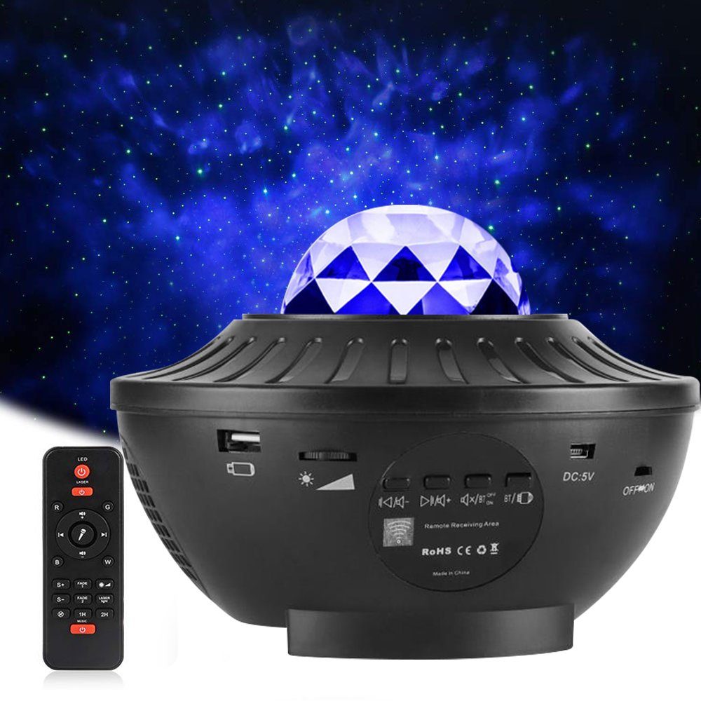Rosnek LED Nachtlicht Wasserwellen, Bluetooth, Music Player, USB, Geschenke für Kinder, LED, Rot, Grün, Blau, Weiß, LED Sternenhimmel Projektor