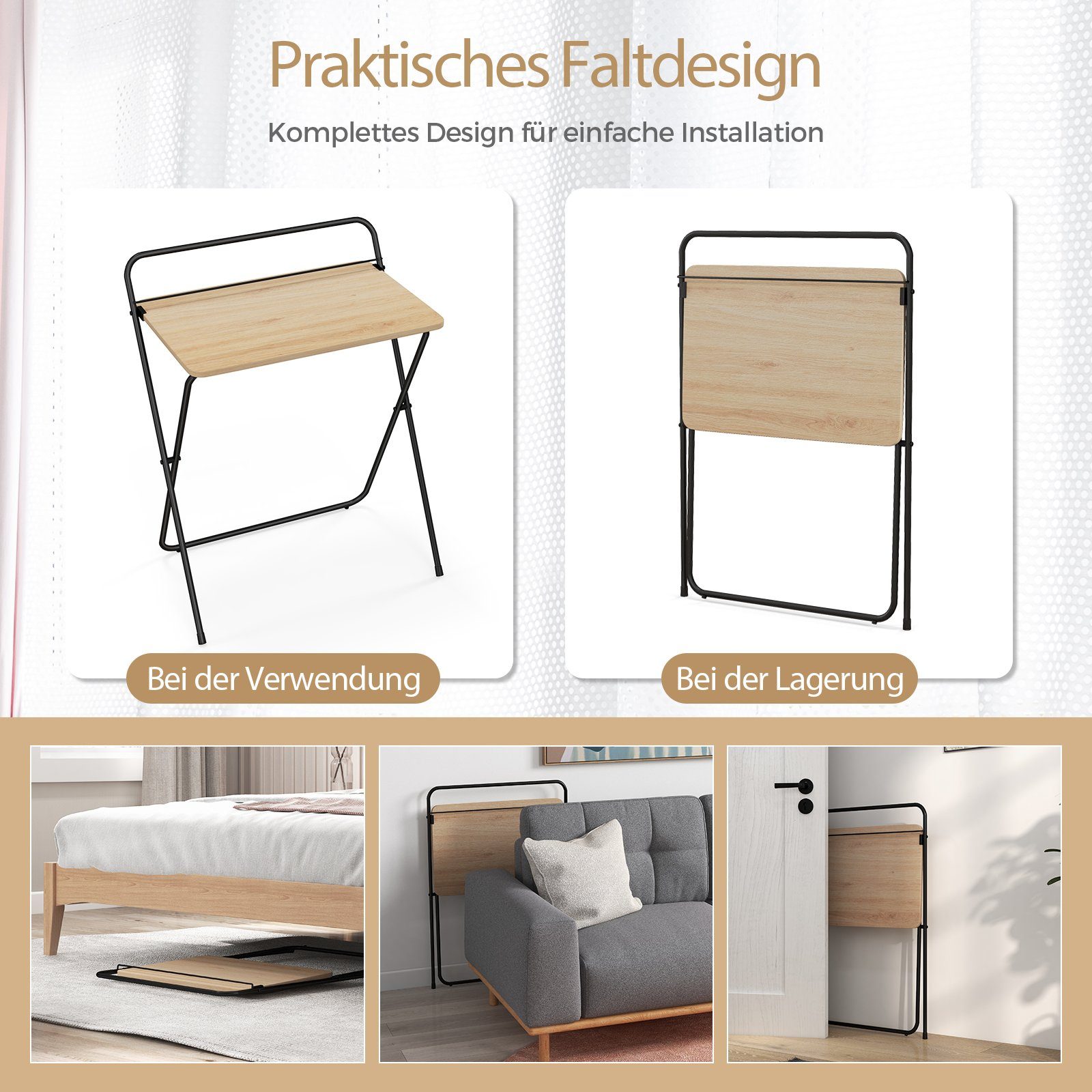 COSTWAY Computertisch, 60cm Schreibtisch Klappbar, mit Tablethalterung Metall