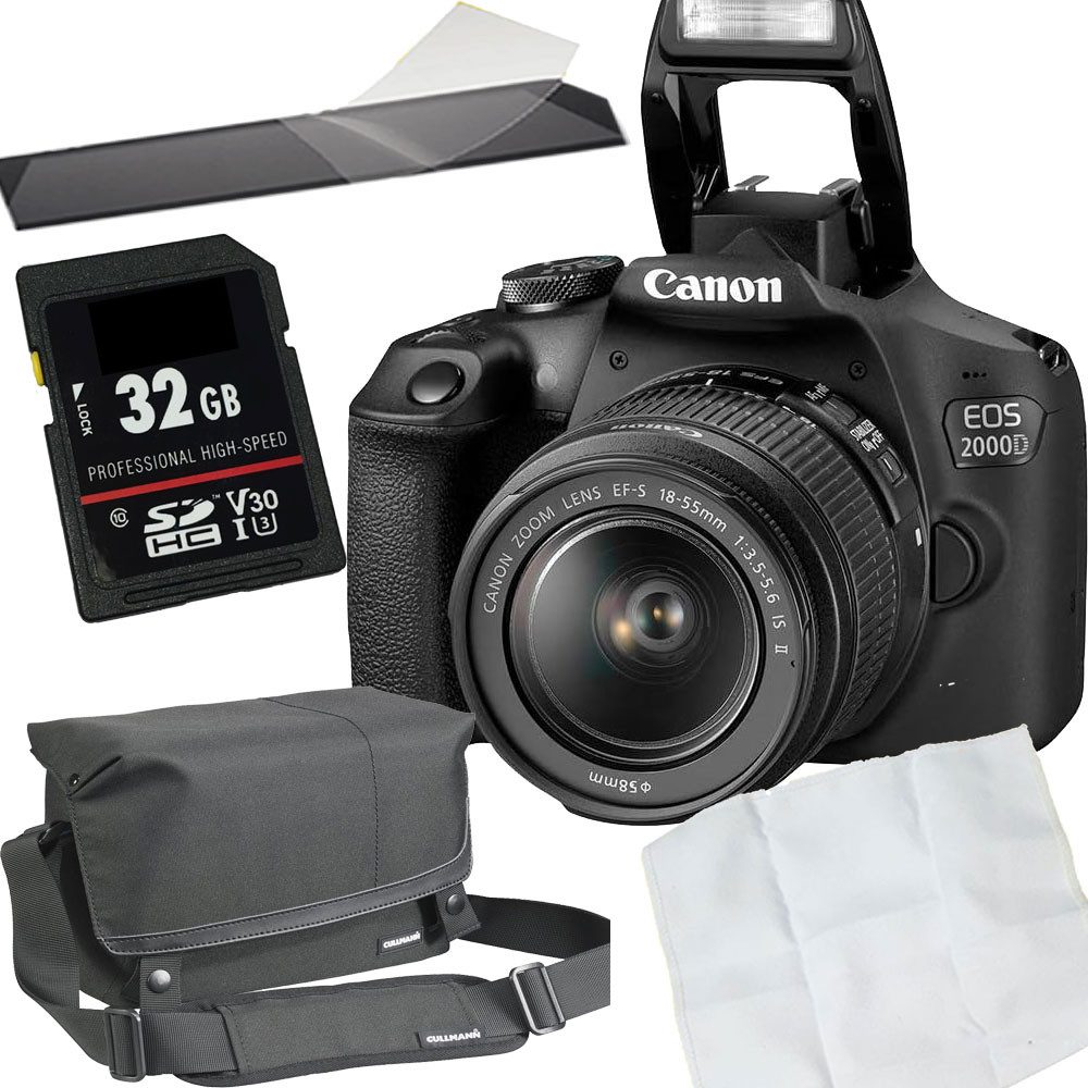 Canon Canon EOS 2000D+EF-S 18-55mm schwarz Set Angebot Spiegelreflexkamera (inkl. Karte, Tasche, Mikrofasertuch, Display-Schutzfolie)