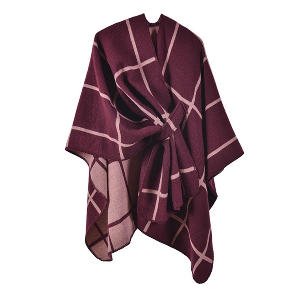 und Winter Schal, Herbst WaKuKa Wrap Cardigan Schal für Cape Weinrot XXL-Schal Damen geeignet