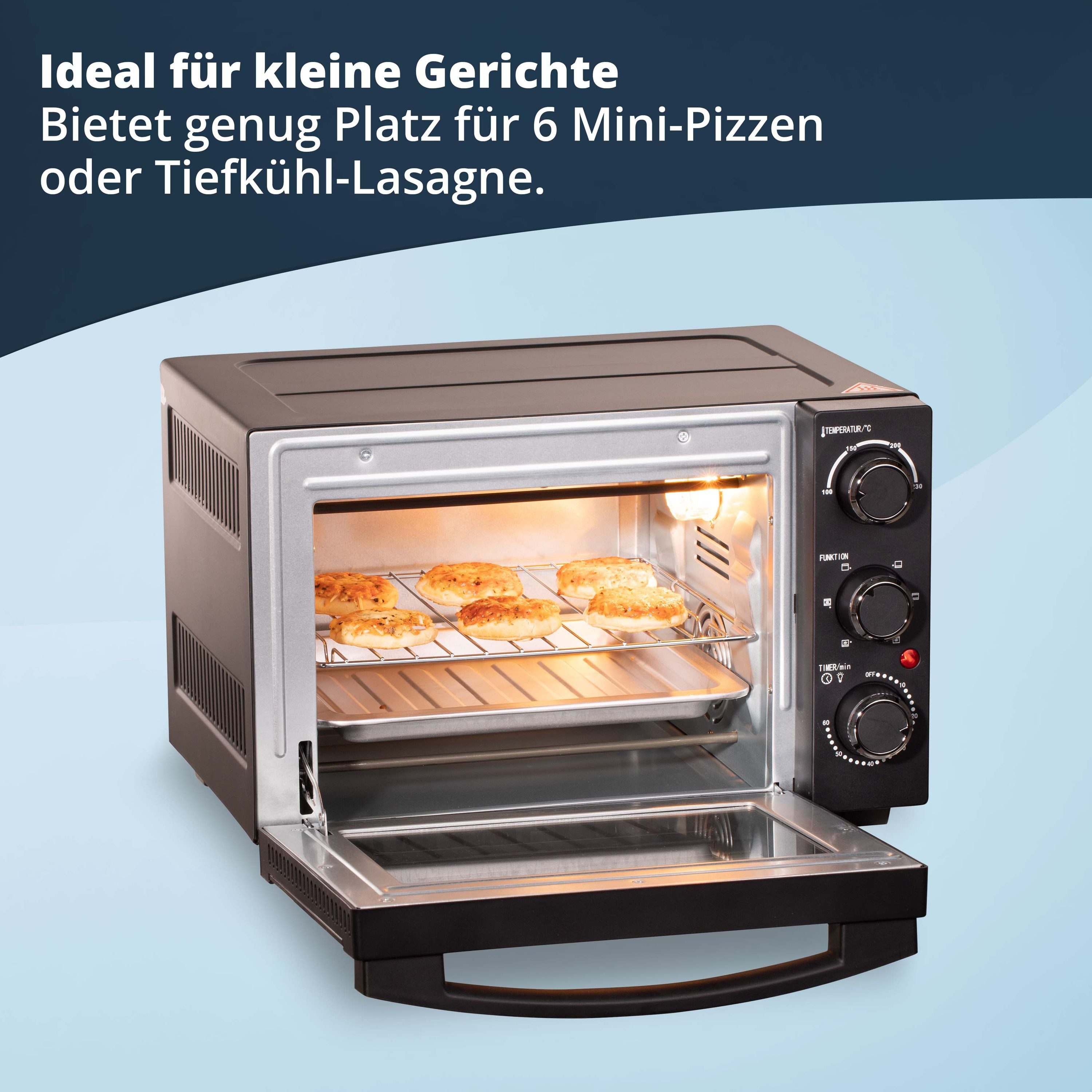 KHG Minibackofen Minibackofen MBO-15S in schwarz mit Umluft, Ober-/Unterhitze, Umluft, Ober-/Unterhitze, Brotbackofen, inkl. 6 Funktionsstufen – Bild 5 von 5