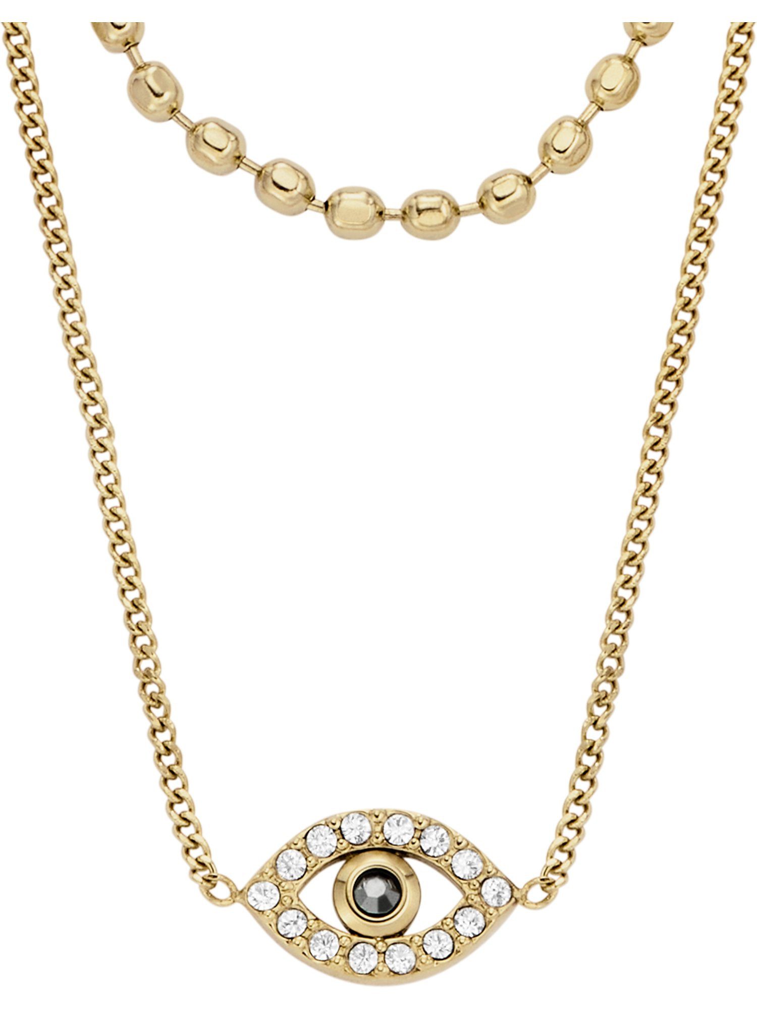 Collier Fossil Damen-Kette Edelstahl Glasstein
