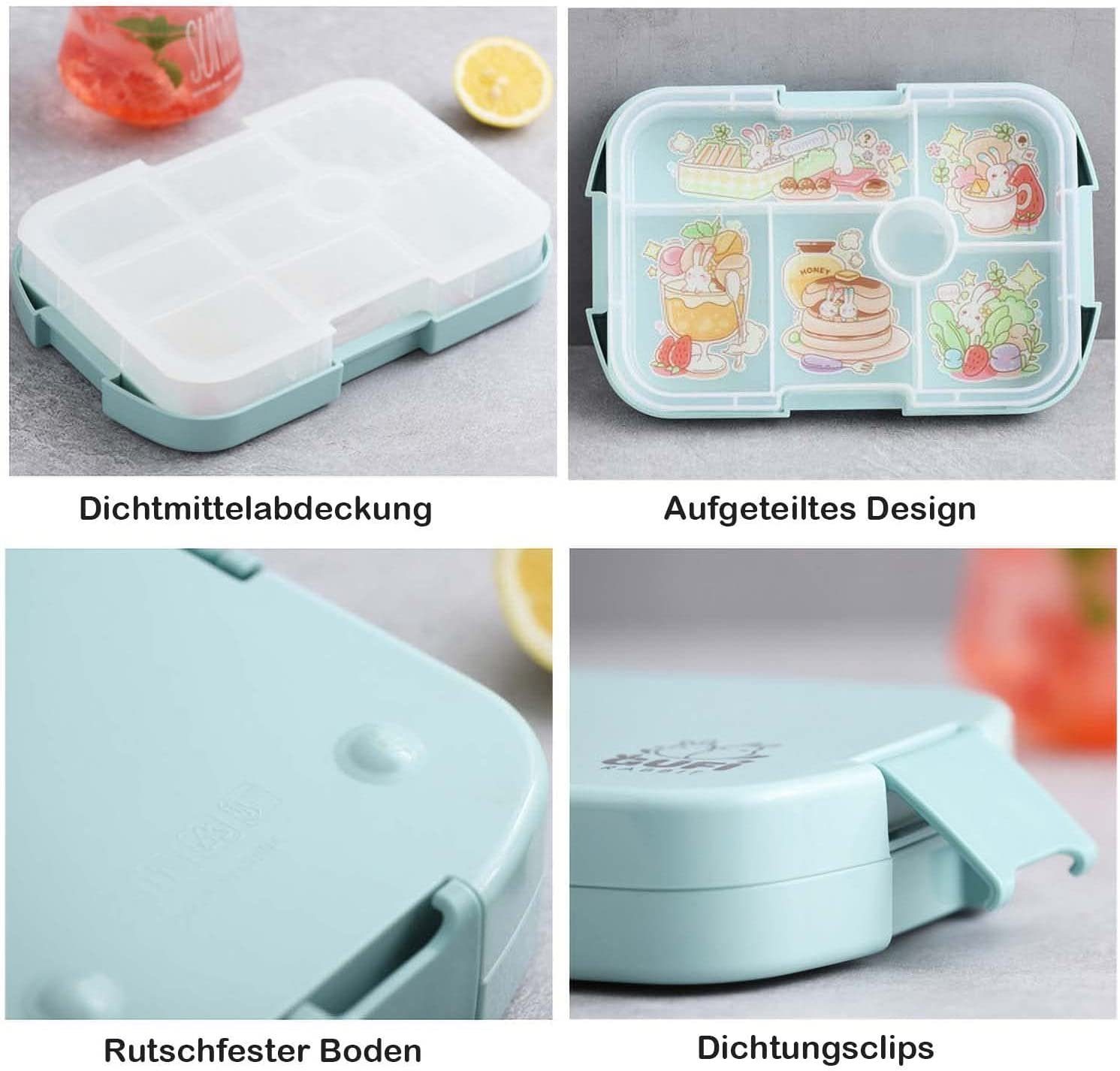 Bento Haiaveng Vesperdose Lunchbox Fächern(6 Brotbüchse, Fächer), Box Auslaufsicher, Kinder Blau mit