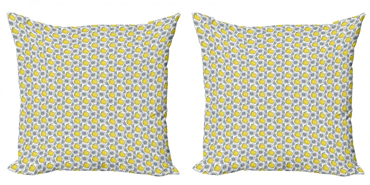 Kissenbezüge Modern Accent Doppelseitiger Digitaldruck, Abakuhaus (2 Stück), Frucht-Kunst Hand gezeichnet Zitronen
