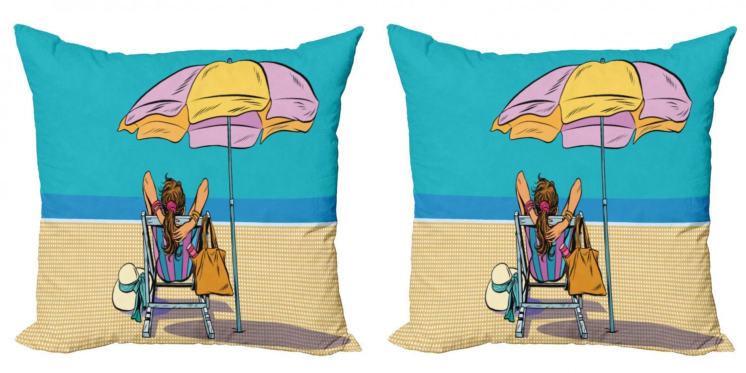 (2 Abakuhaus einem Stück), Modern Regenschirm-Mädchen Doppelseitiger auf Liegestuhl Digitaldruck, Dame Kissenbezüge Accent