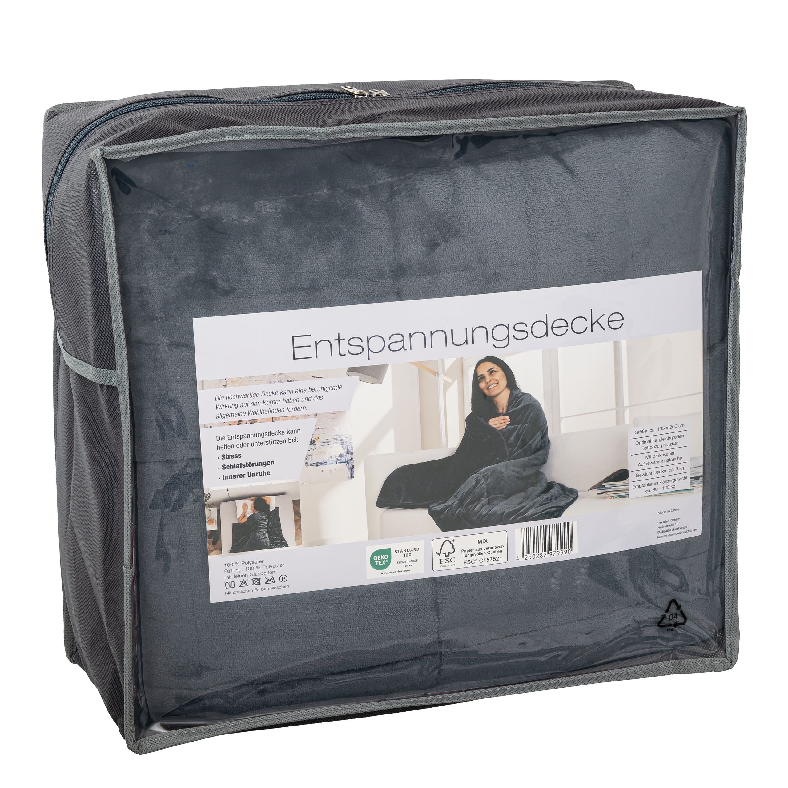 kamelshopping Gewichtsdecke 9 kg Gewichtsdecke, ca. 135 x 200 cm, weicher Polyester-Fleece-Bezug, Füllung: feine Glasperlen, Entspannungsdecke, Anti-Stress Decke, Therapiedecke