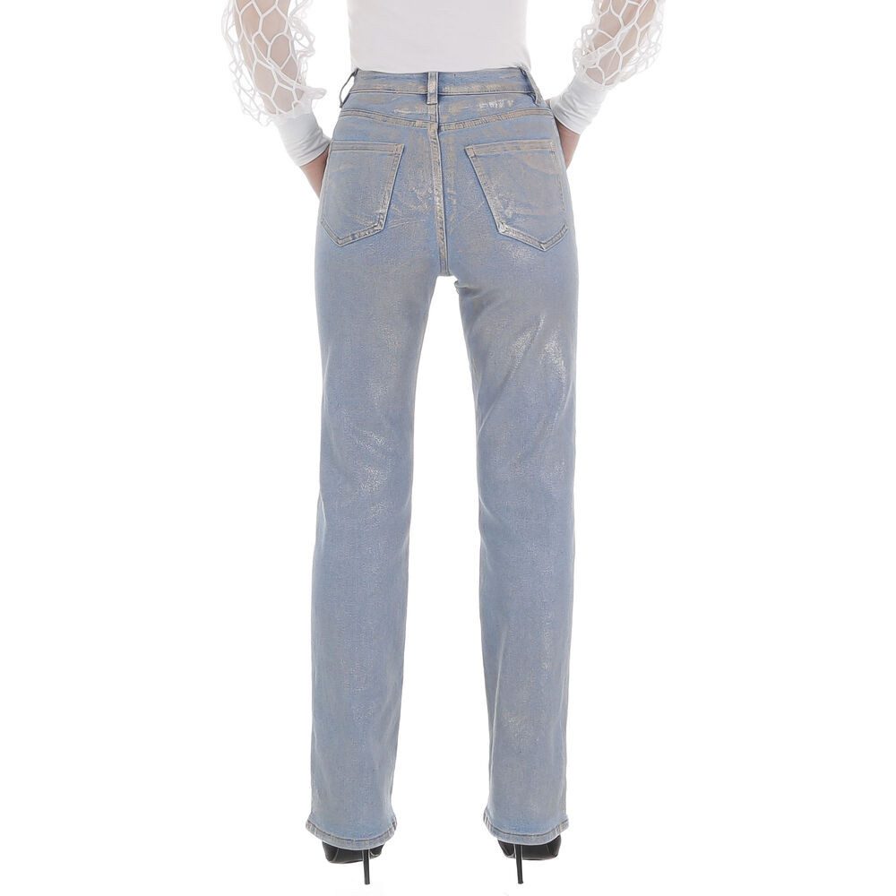 Ital-Design Straight-Jeans Damen Party & Clubwear (86359014) Destroyed-Look Glänzend High Waist Jeans in Hellblau