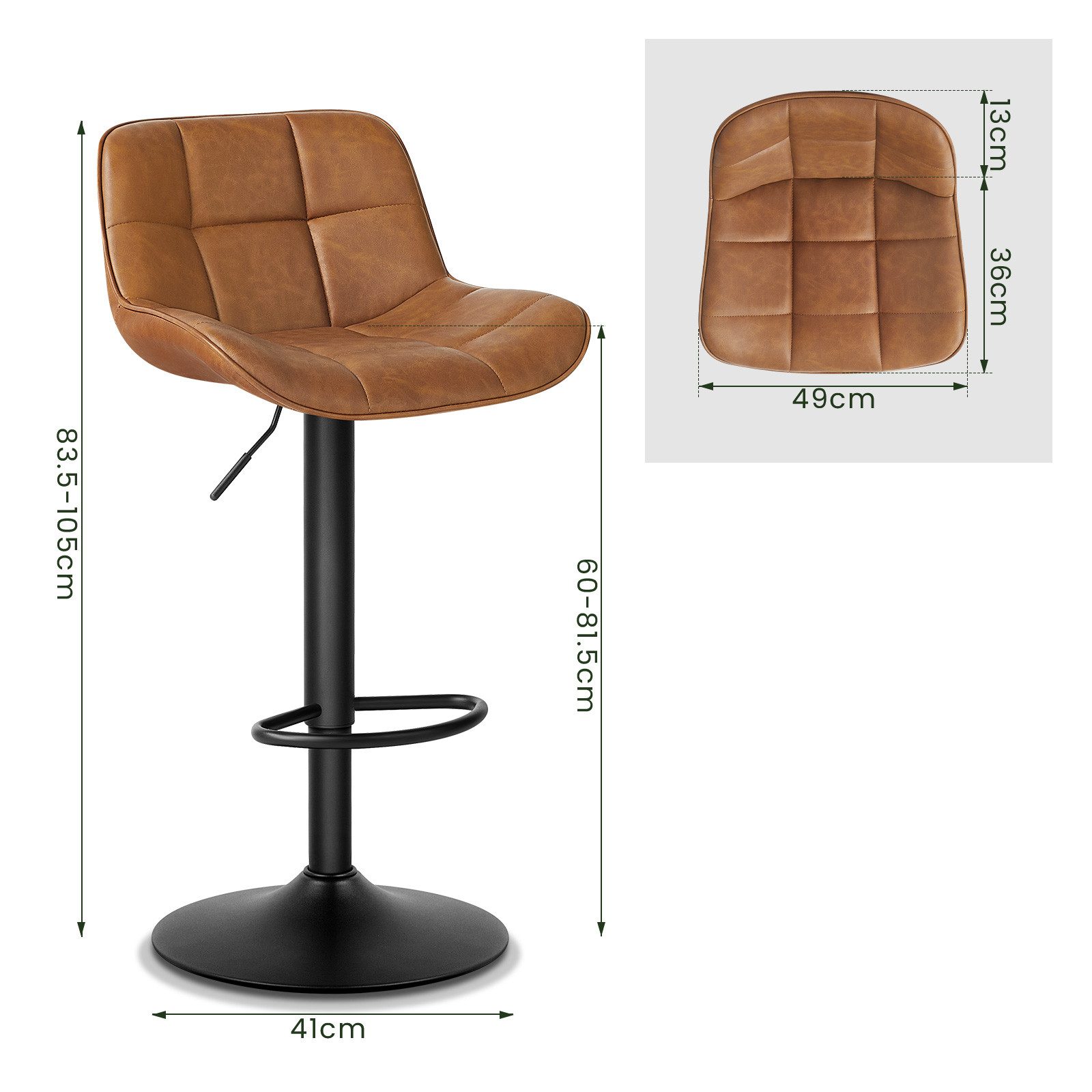 EUGAD Barhocker (1 St), Kunstleder höhenverstellbar 360° drehbar aus Metall