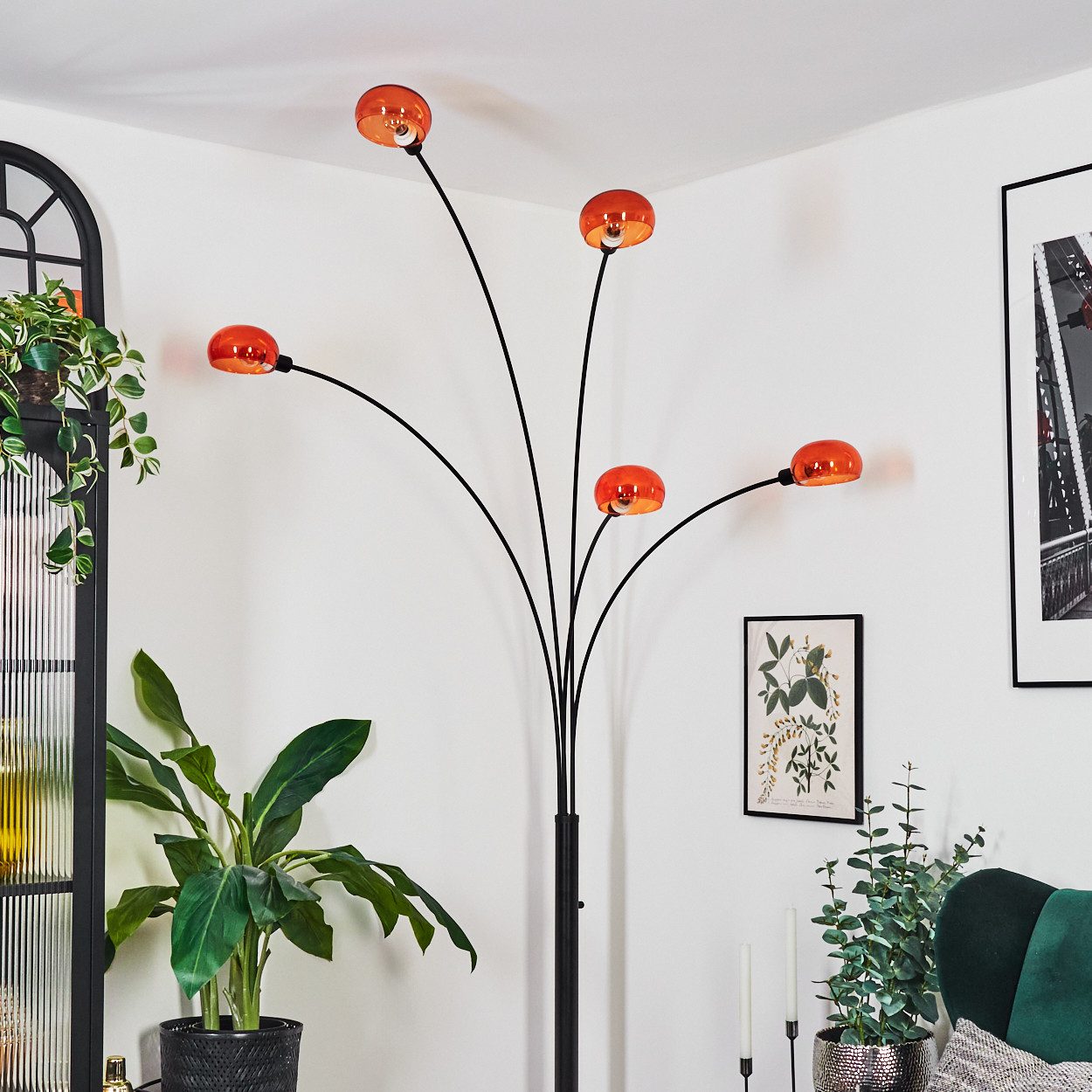 hofstein Stehlampe Stehlampe aus Metall in Schwarz/Orange im Retro/Vintage-Design, verstellbare Stehleuchte mit Marmorfuß und Schalter am Gehäuse, E14