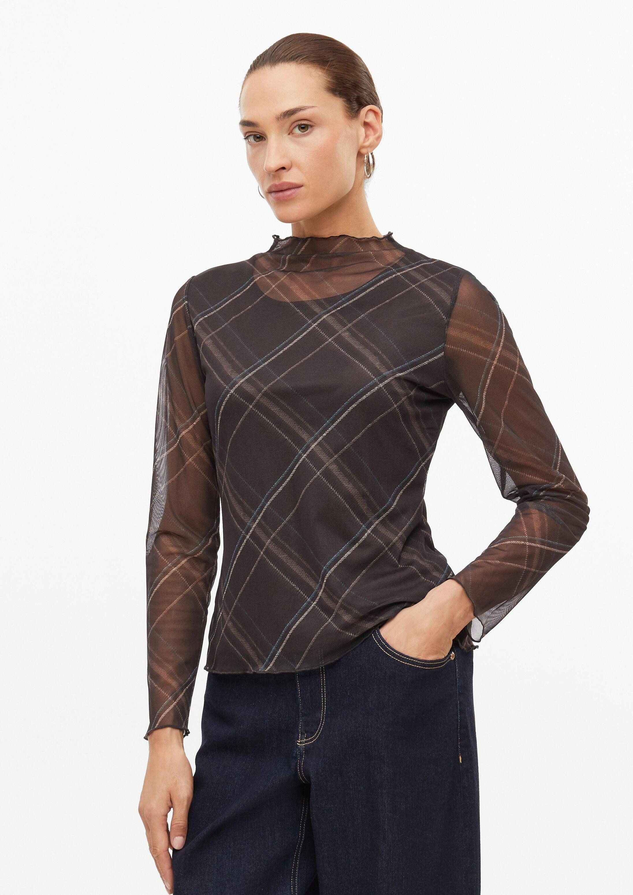 s.Oliver Langarmshirt T-Shirt Mesh-Langarmshirt mit Karo-Muster