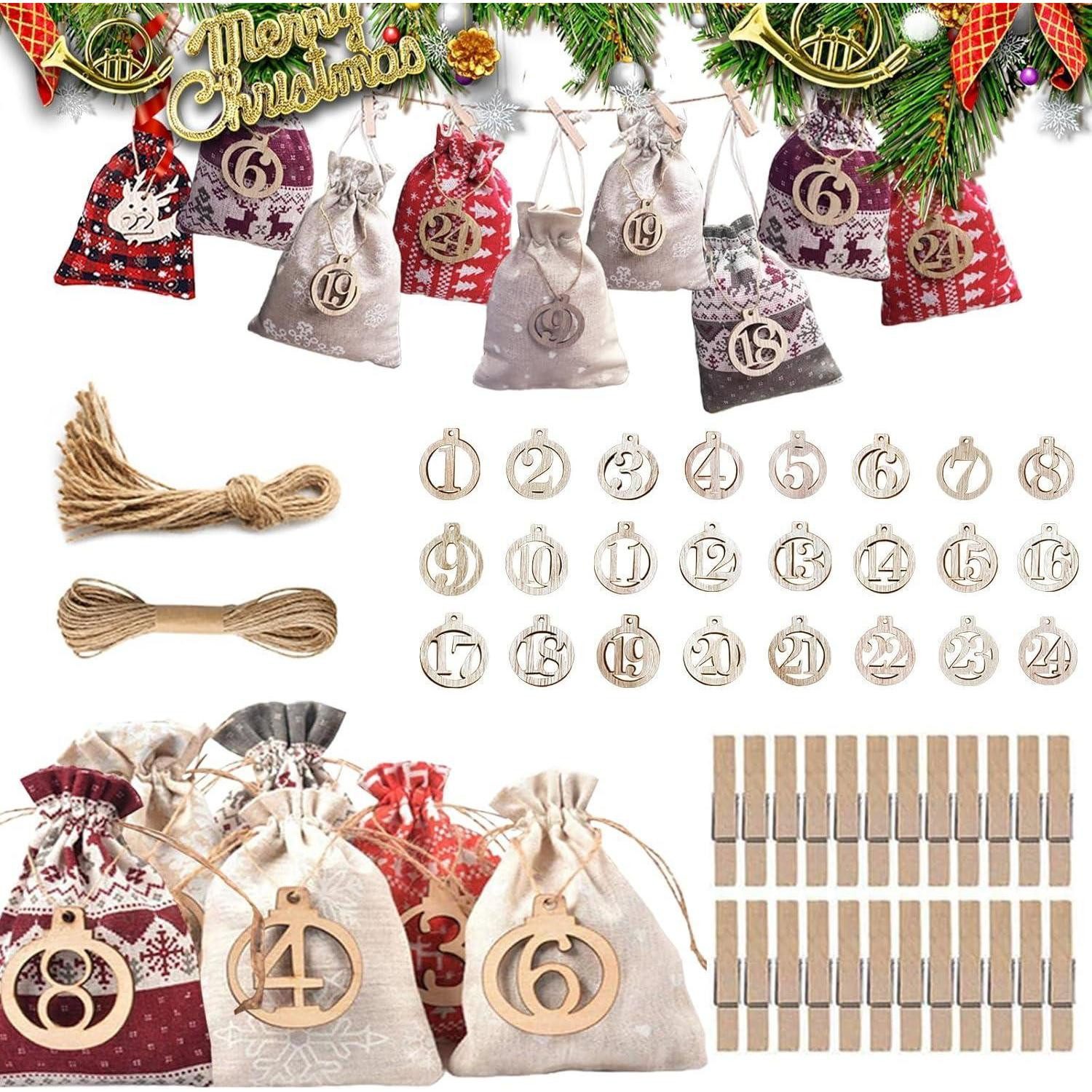 LuxusKollektion DIY-Adventskalender Adventskalender Sackleinenbeutel 24 Tage DIY mit Holzklammern