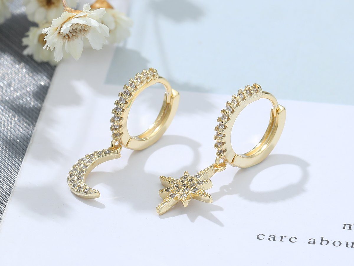 Eyecatcher Paar Creolen Creolen Stern und Mond. Goldfarben mit Zirkonia (Se günstig online kaufen