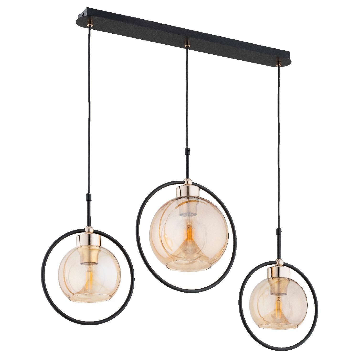 Licht-Erlebnisse Pendelleuchte ELITO, ohne Leuchtmittel, Glas Metall E27 H: max. 90 cm in Schwarz Bernstein Gold 3-flammig