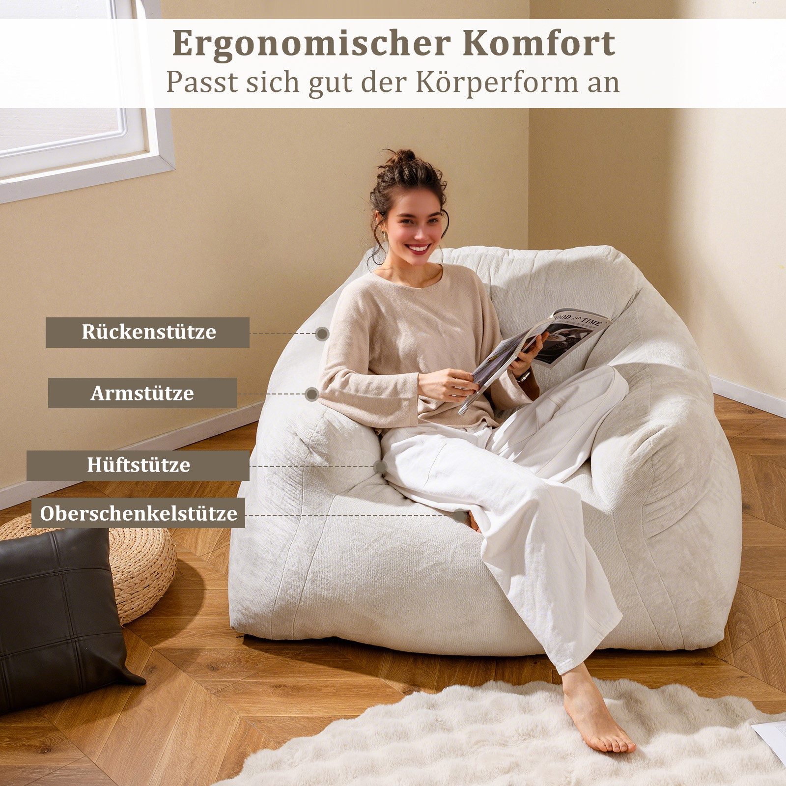 COSTWAY Sitzsack, Sessel, Bodensessel Samt mit rutschfestem Boden günstig online kaufen