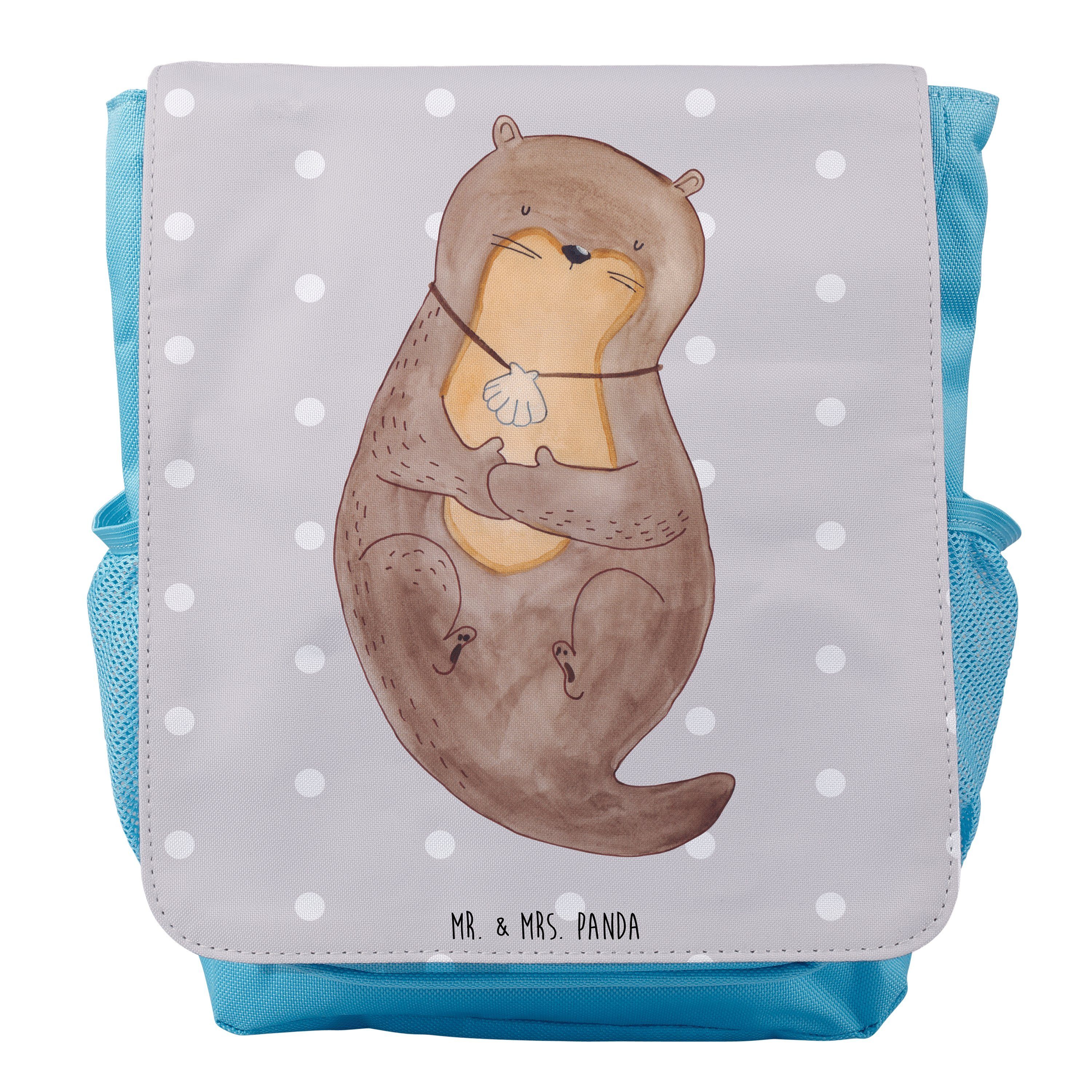 Mr. & Mrs. Panda Kinderrucksack Jungen Otter mit Muschelmedaillon - Grau Pastell - Geschenk, Motivati