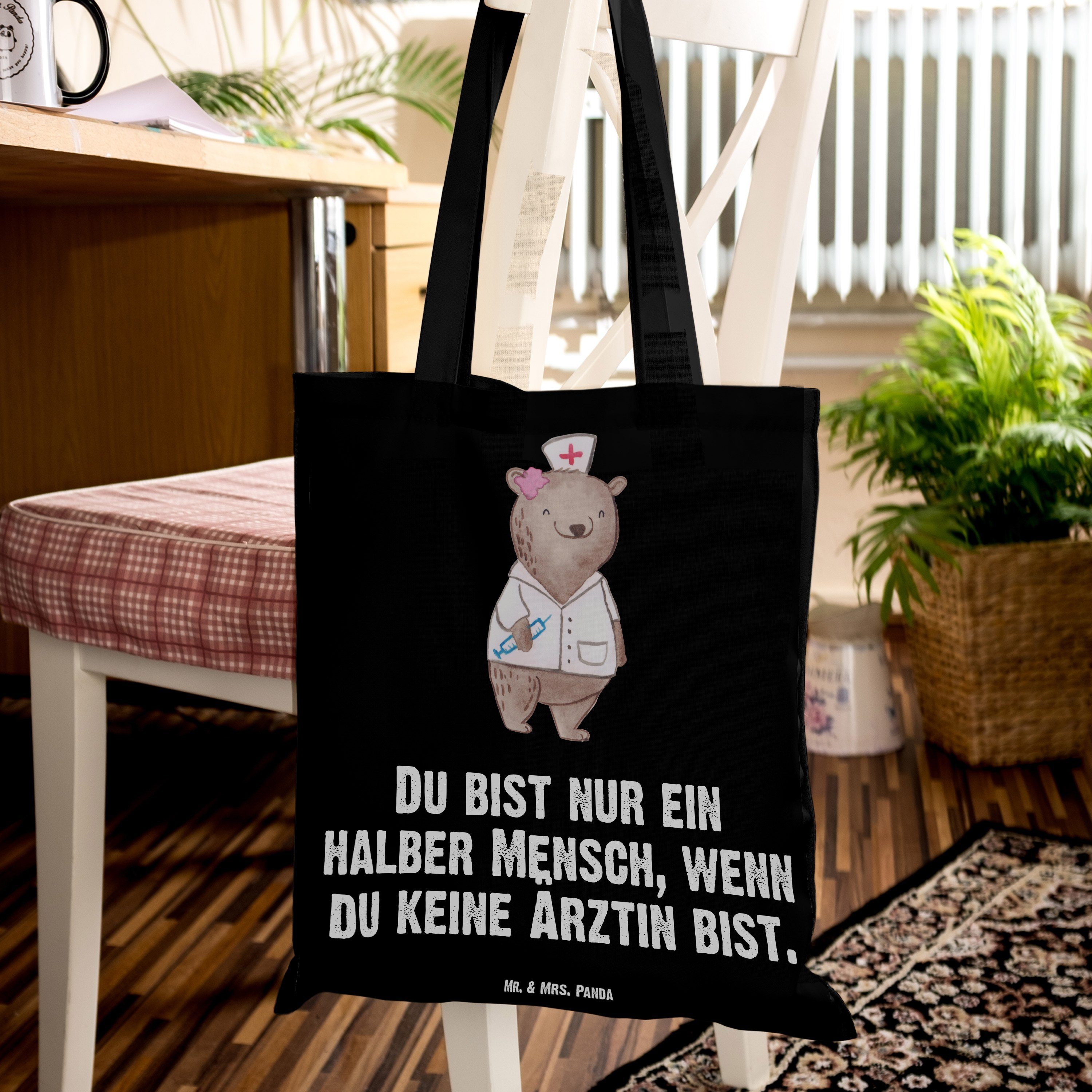 (1-tlg) mit Einkaufstasche, Panda Mr. Schwarz Ärztin & - Tragetasche Geschenk, - Beutel, Danke, Herz Mrs.