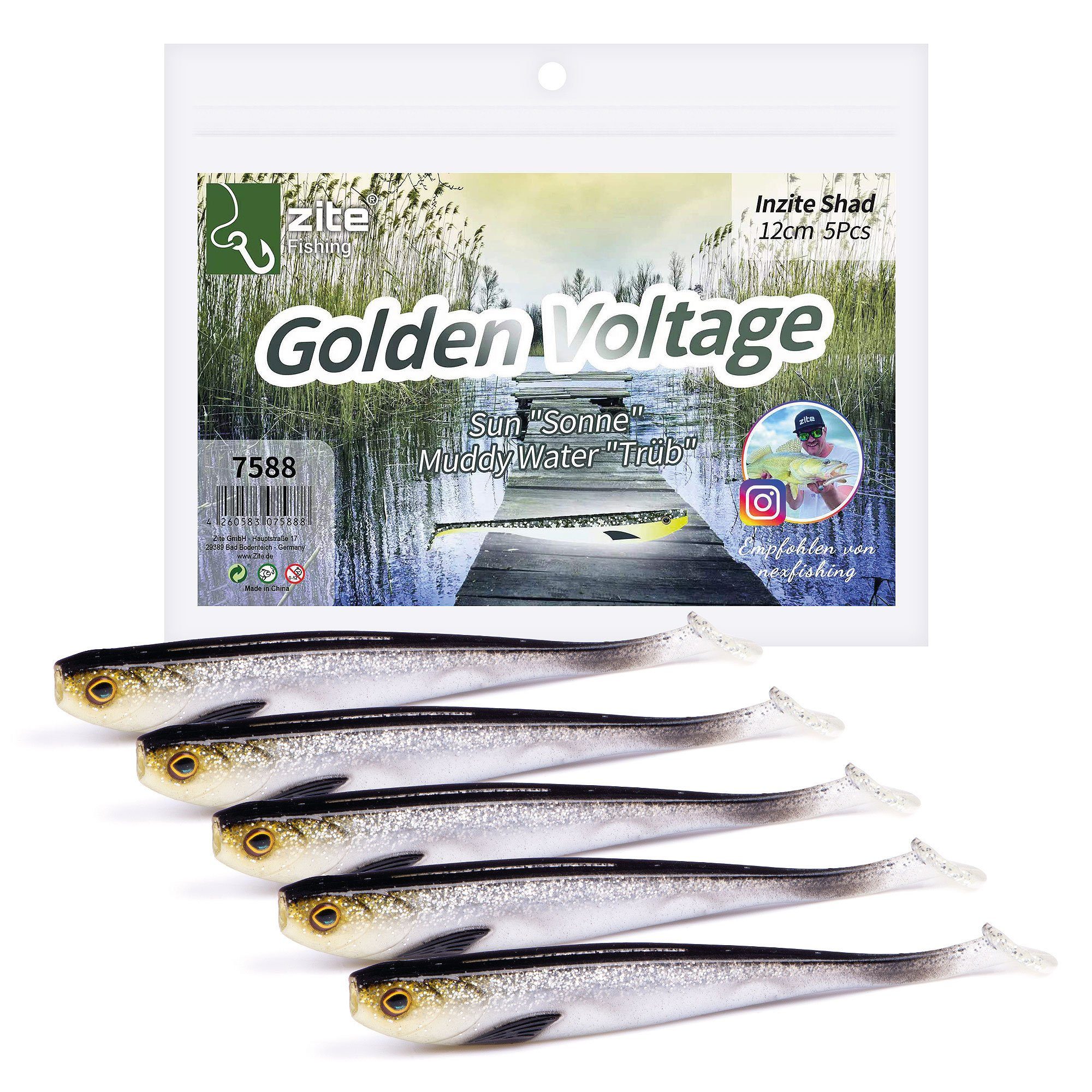 Kunstköder Gummifische Set Zanderangeln Inzite Shad 12cm Golden Voltage